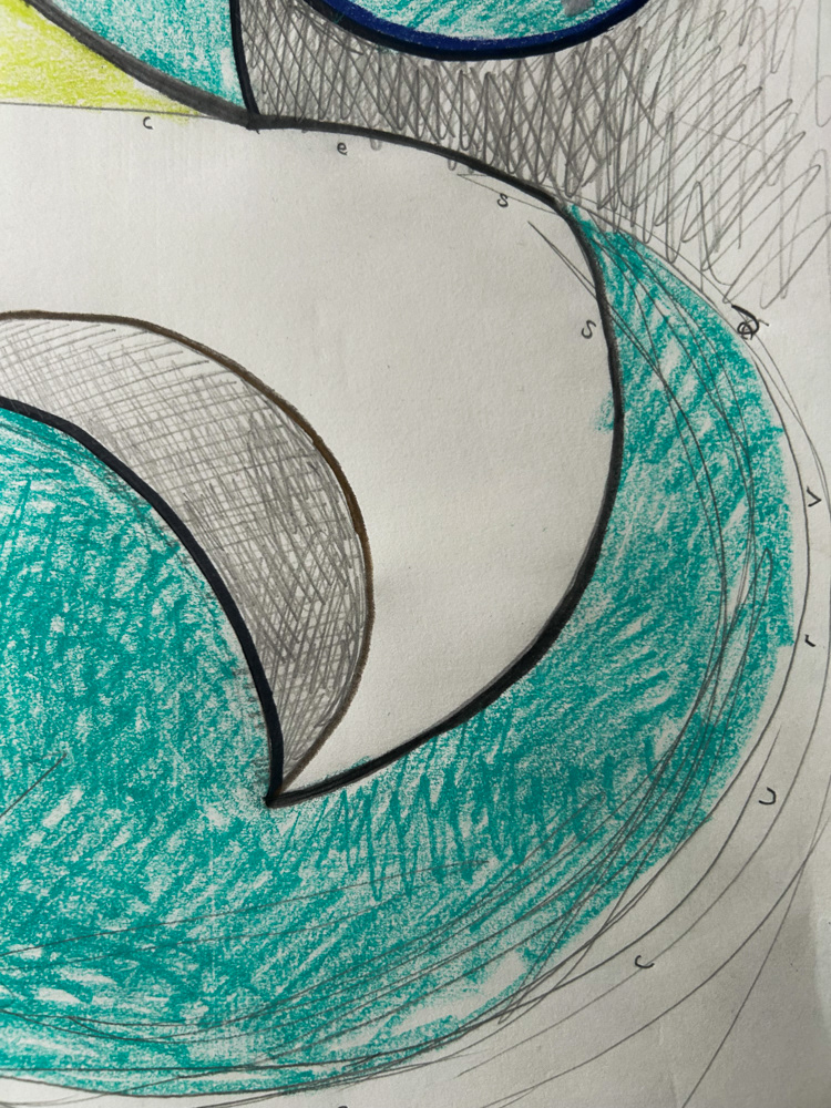Ligature (detail), Colored pencil, sharpie and graphite on paper, 2026
