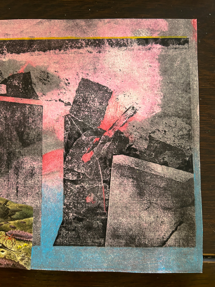 "Water study II (detail), Paper lithography, monotype, collage and colored pencil on paper, 2025