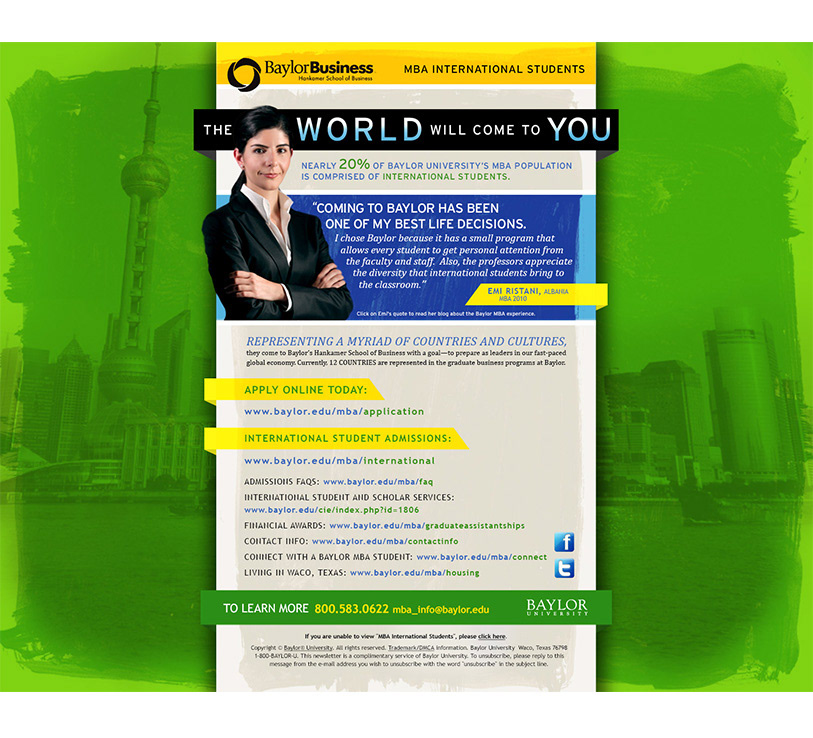 Baylor Business MBA Email Template, Art Direction: Patrick Pollei