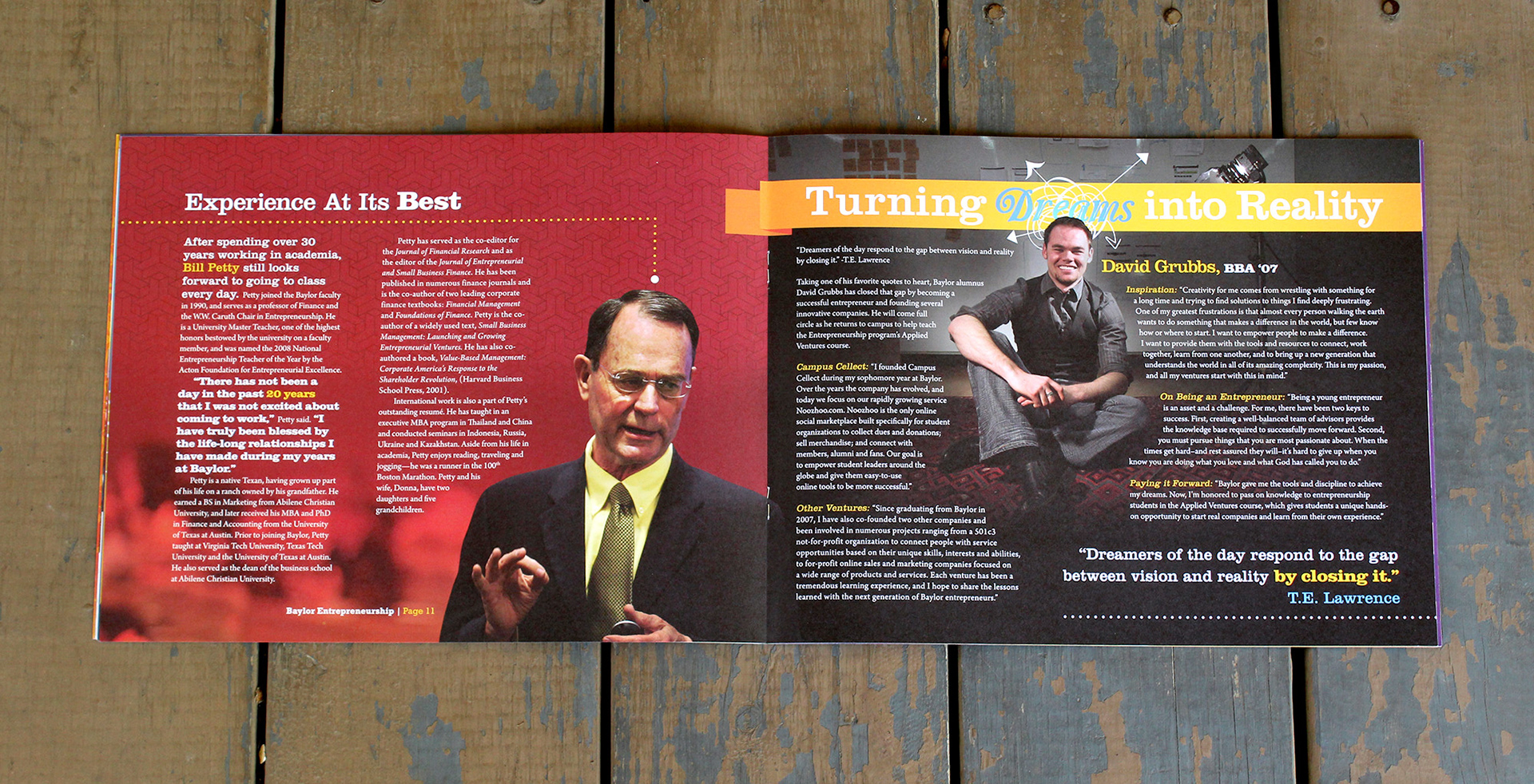 Entrepreneurship Viewbook, Client: Baylor Business, Art Direction: Patrick Pollei