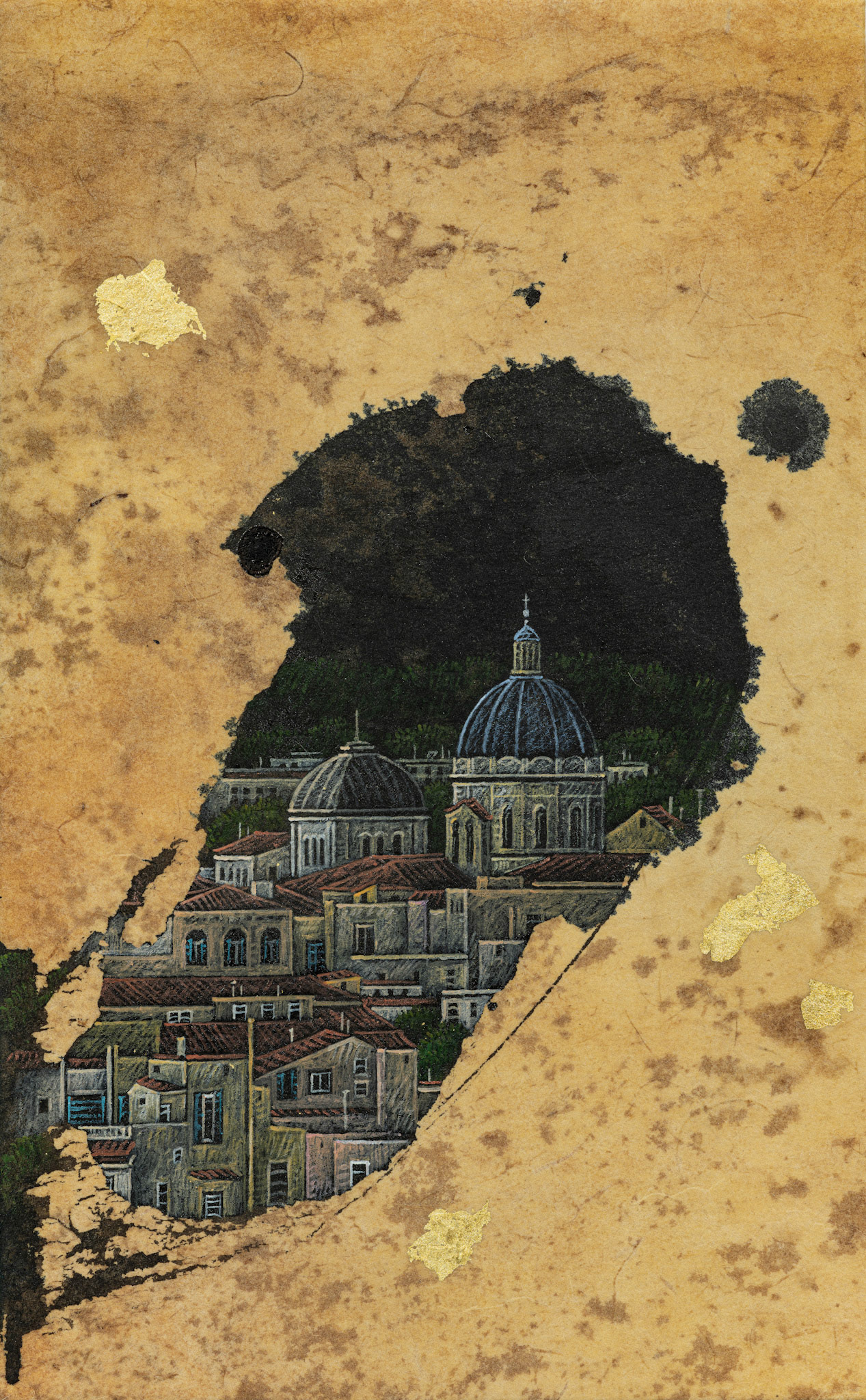 A little talk-Rome_25.8x16cm_Chinese ink, acrylic and gold leaf on ottchil hanji_2023