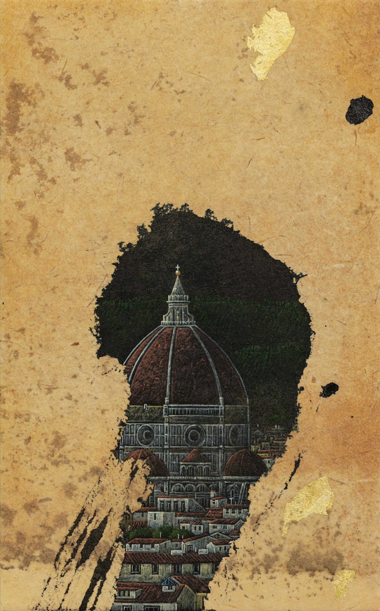 A little talk-Florence_25.8x16cm_Chinese ink, acrylic and gold leaf on ottchil hanji_2023