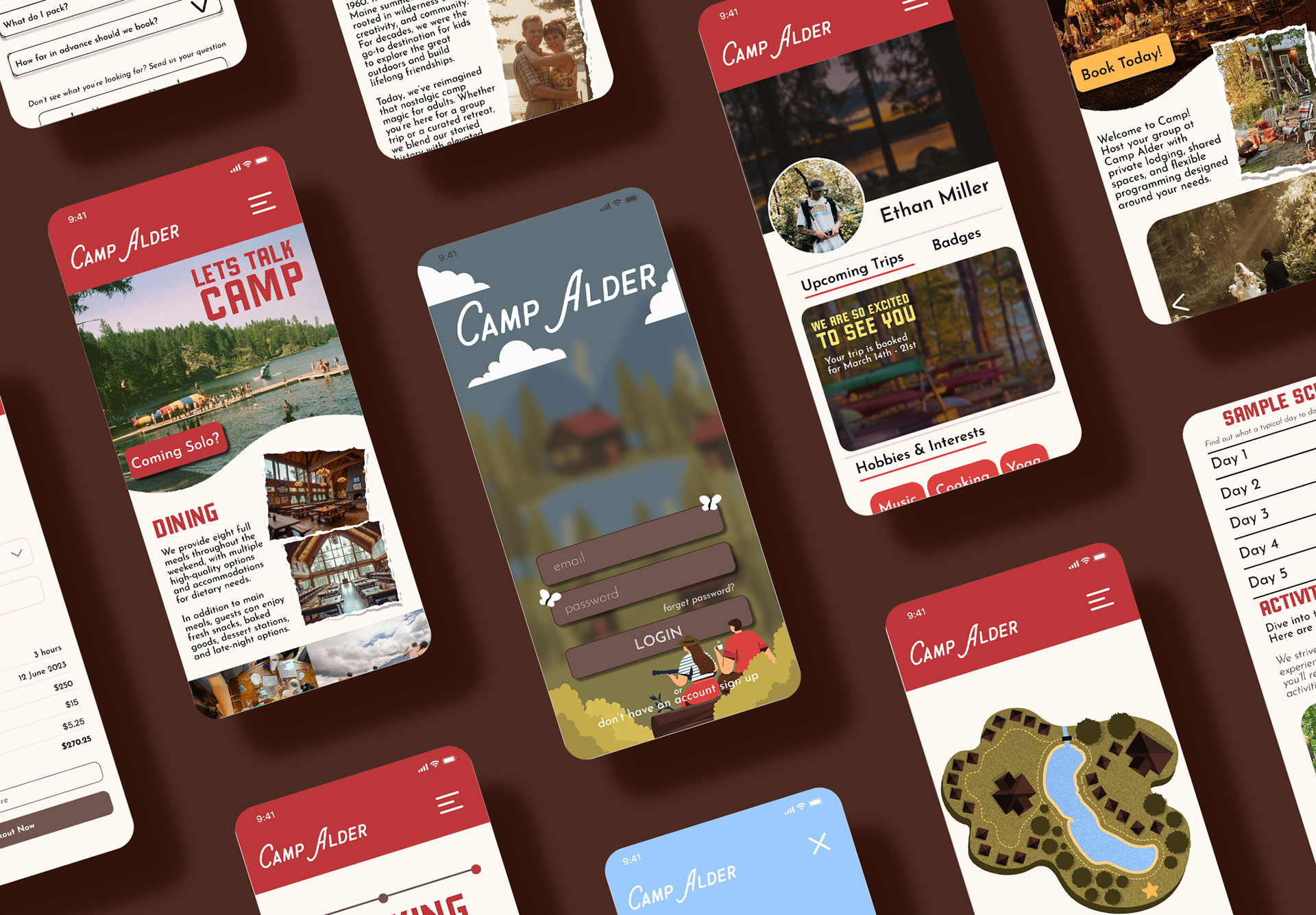 A variety of pages seen in the app