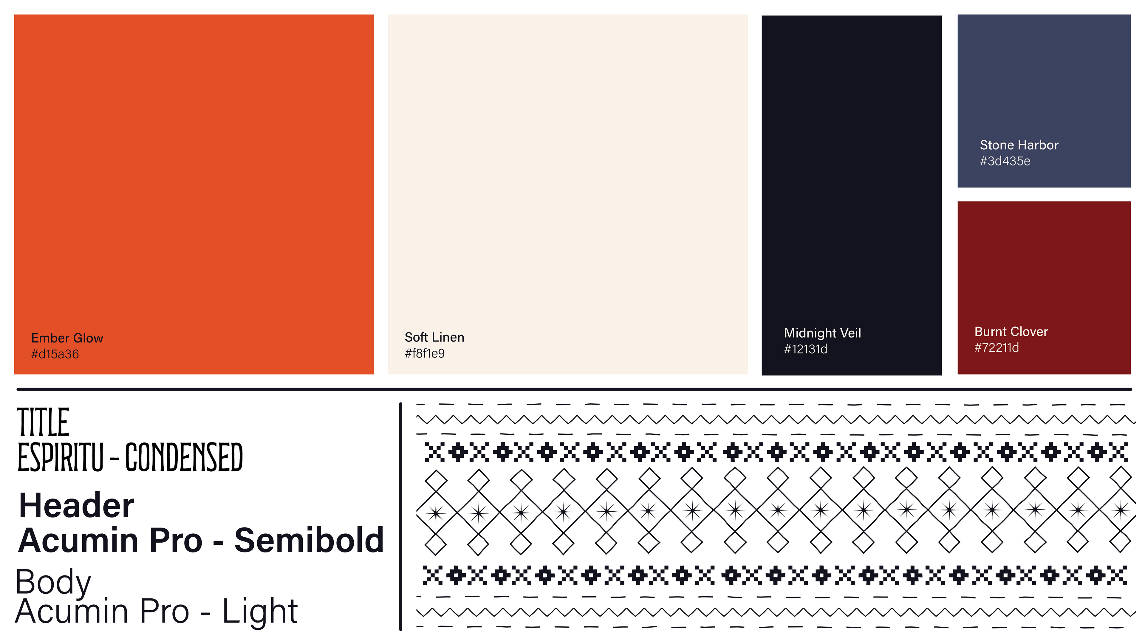 The brand colors, typography, and pattern