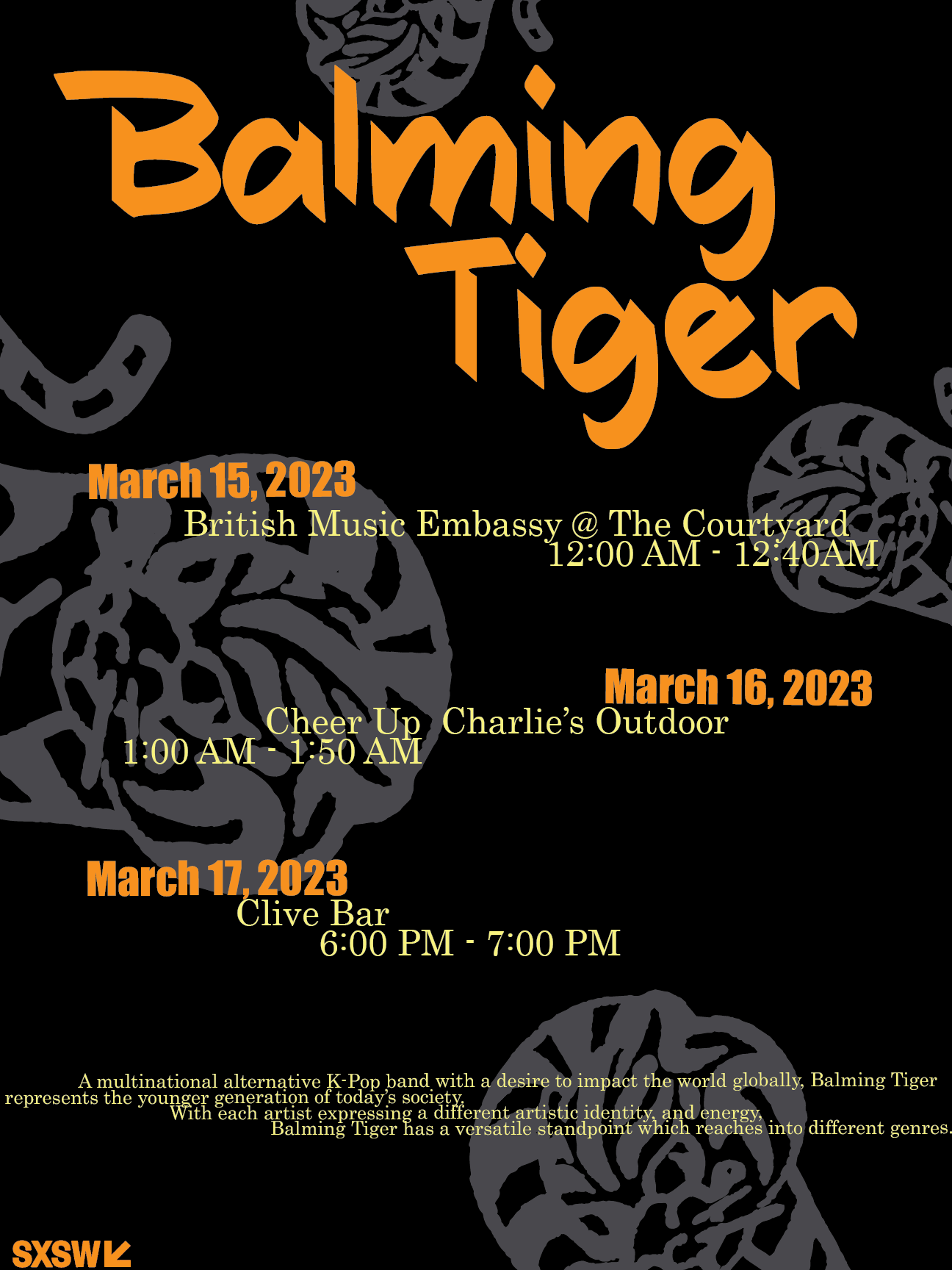 Balming Tiger Concert Poster for the SXSW Convention in 2023