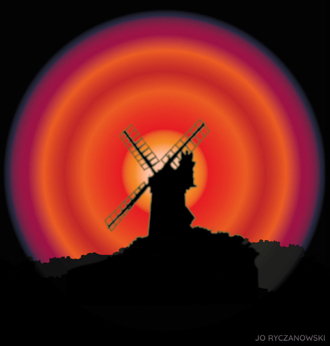 Windmill in Cornwall, manipulated photo and colours with Photoshop