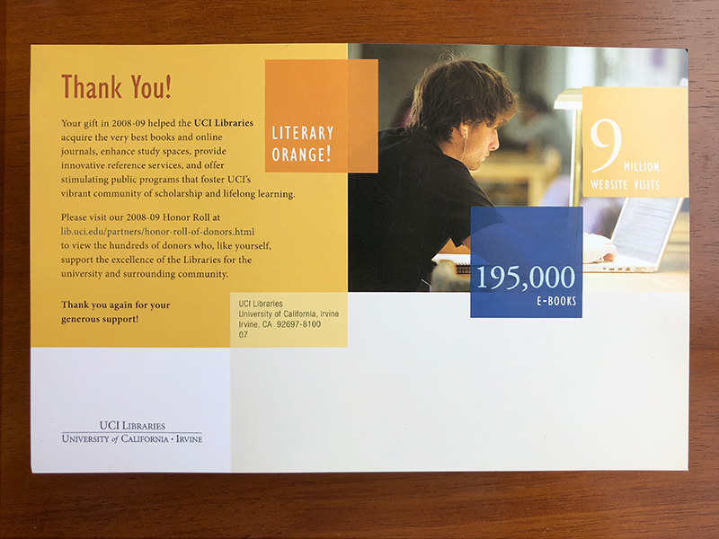 Designed for the UCI Libraries' Development Office