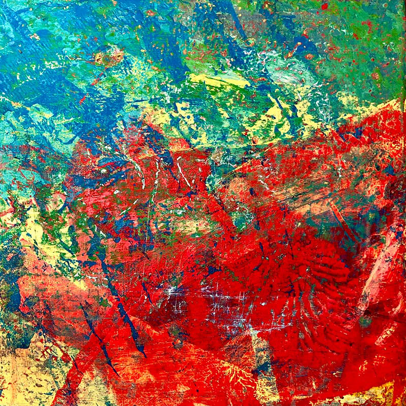 Julia Wright Crosara, "Red Tide," mixed media on wood panel