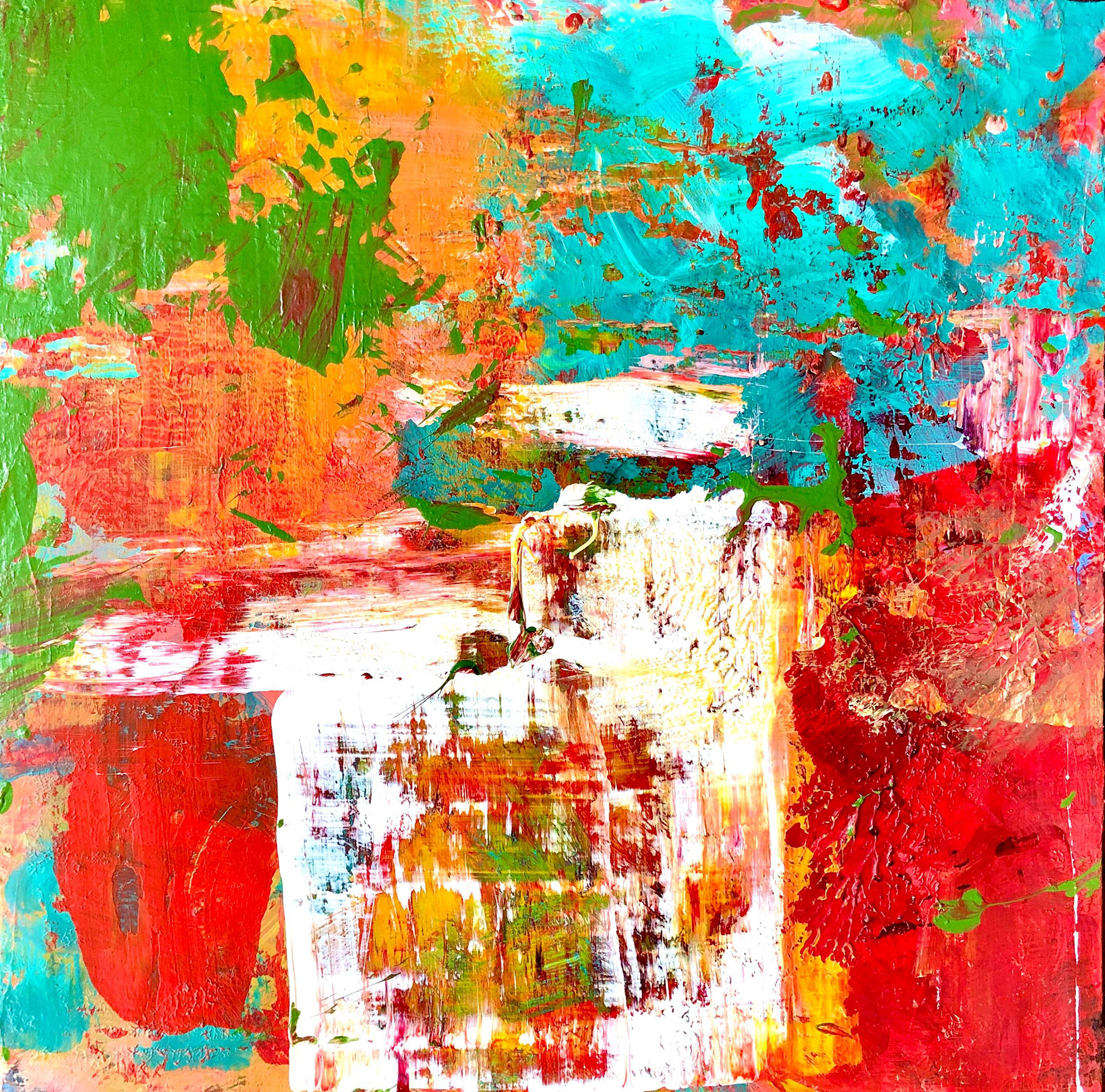 Julia Wright Crosara, "Waterfall," mixed media on wood panel