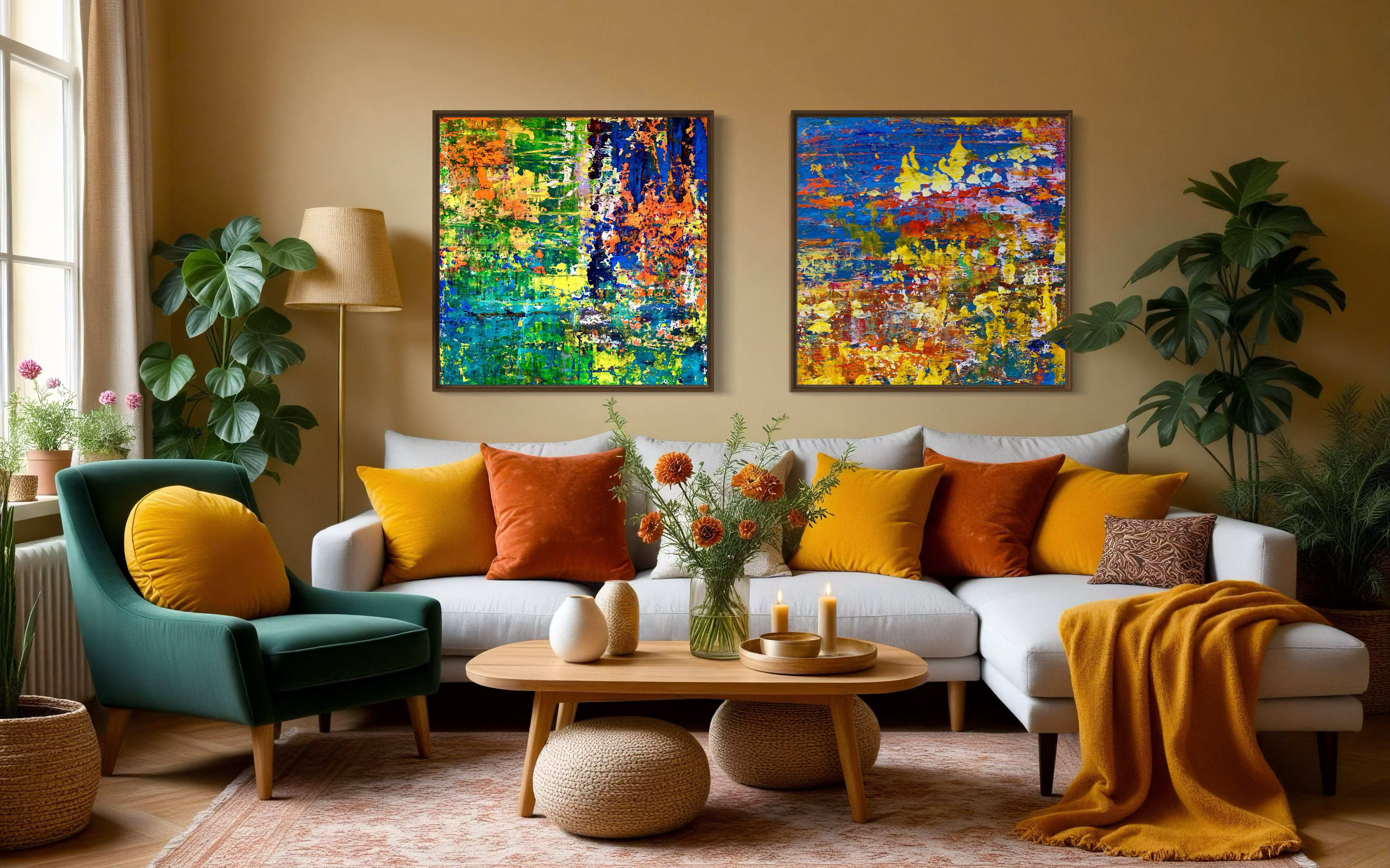 Julia Wright Crosara, "Resurfacing No. 1 and Resurfacing No. 2," mixed media on wood panel