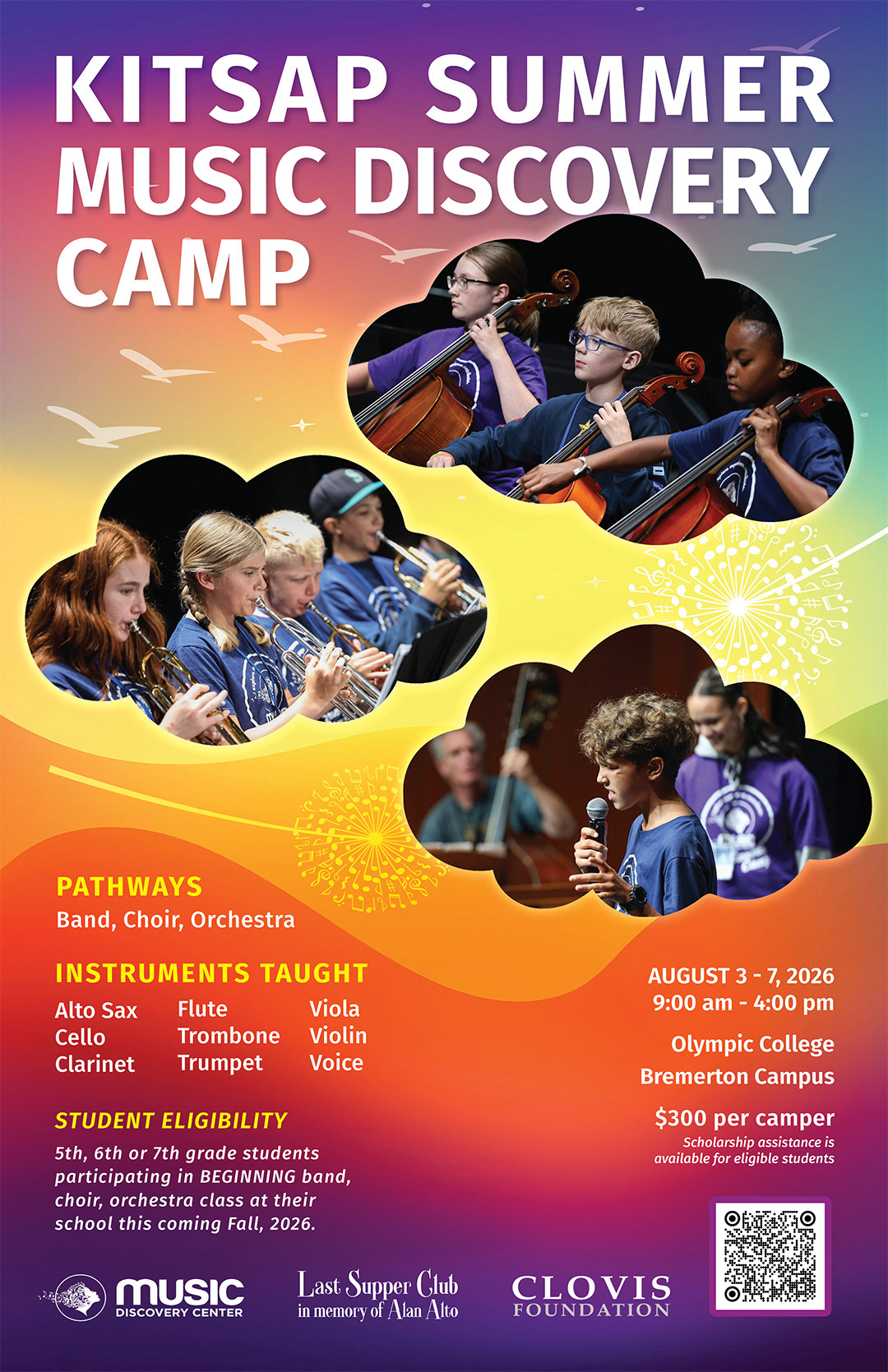 Poster for Kitsap Summer Music Discovery Camp 2026