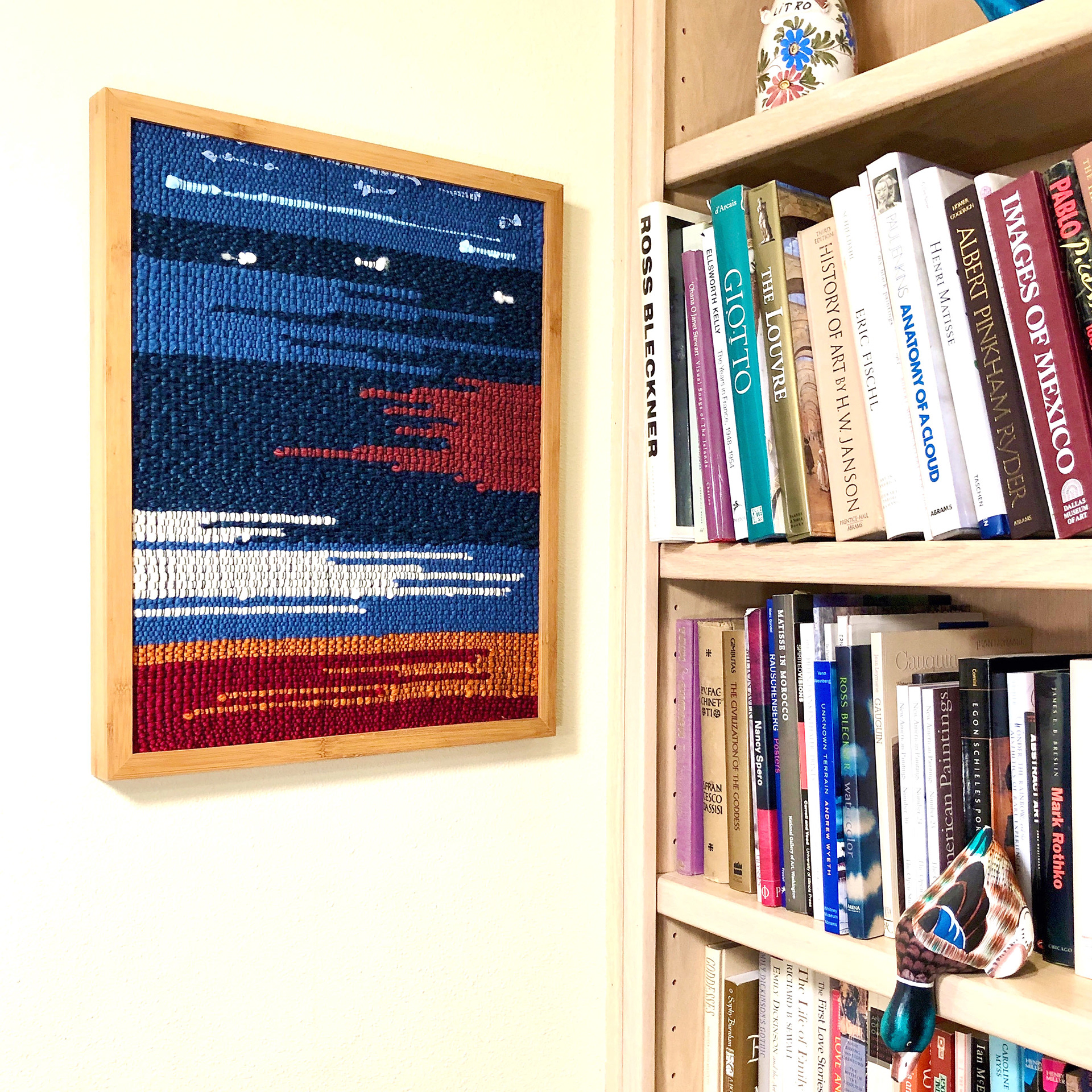 Handwoven abstract landscape, created on a Saori loom.