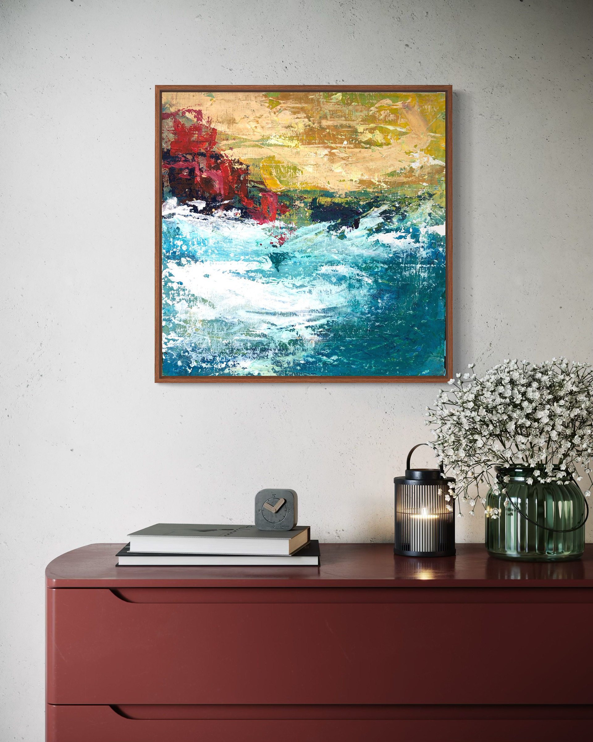 Julia Wright Crosara, "Into the Wild Sea," acrylic on wood panel