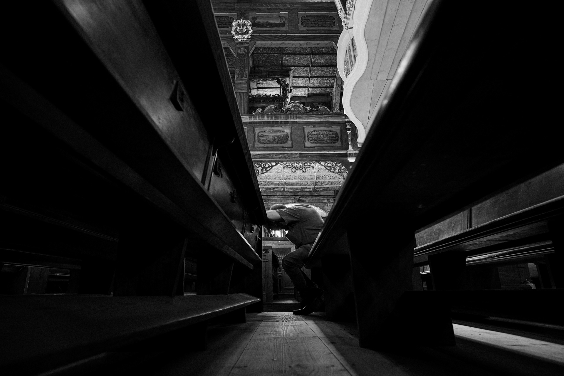 Empty church interior seen from a low perspective, from the project Intimacy