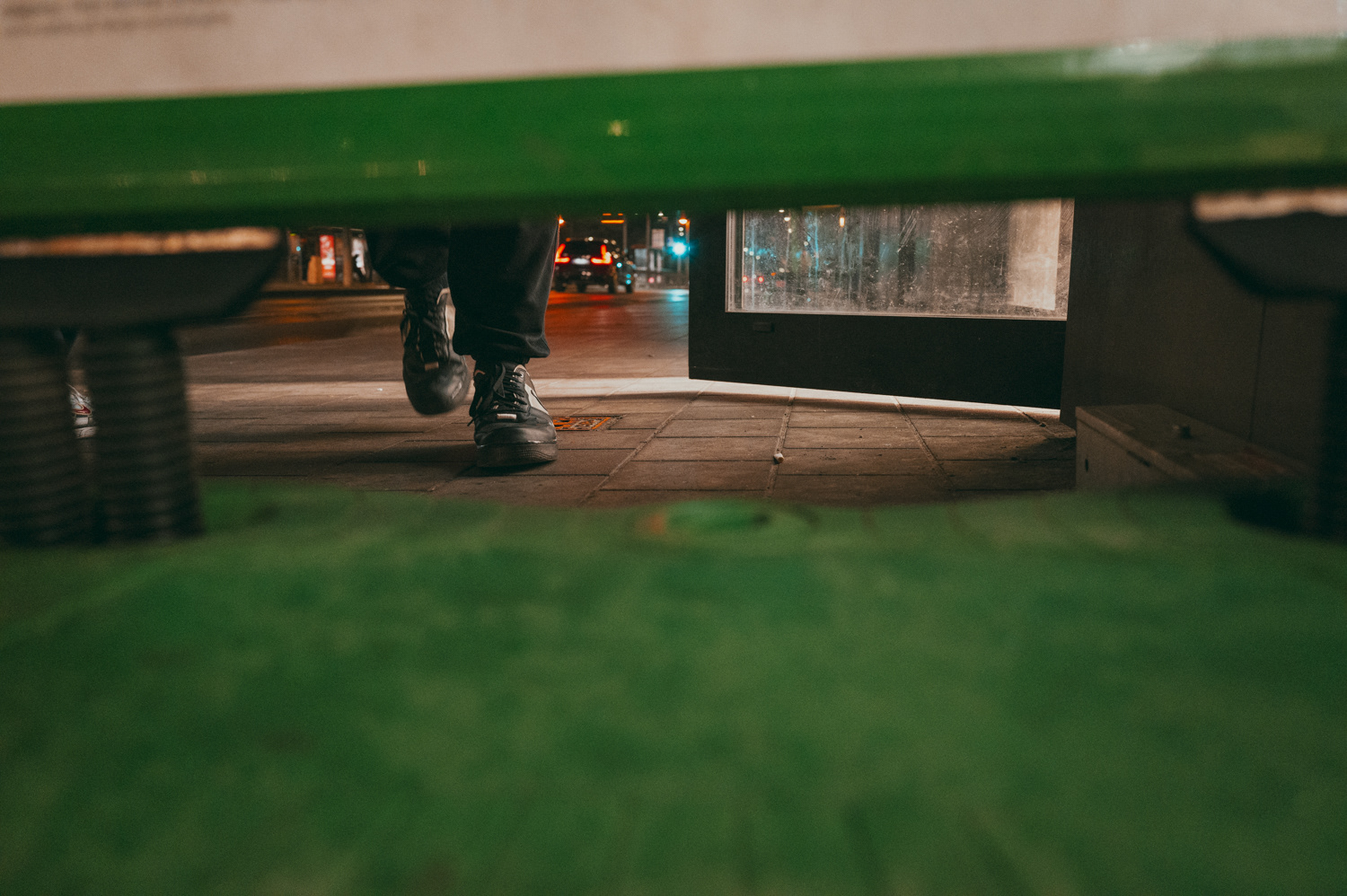Urban space beneath a green bench, from the project Urban Anatomy