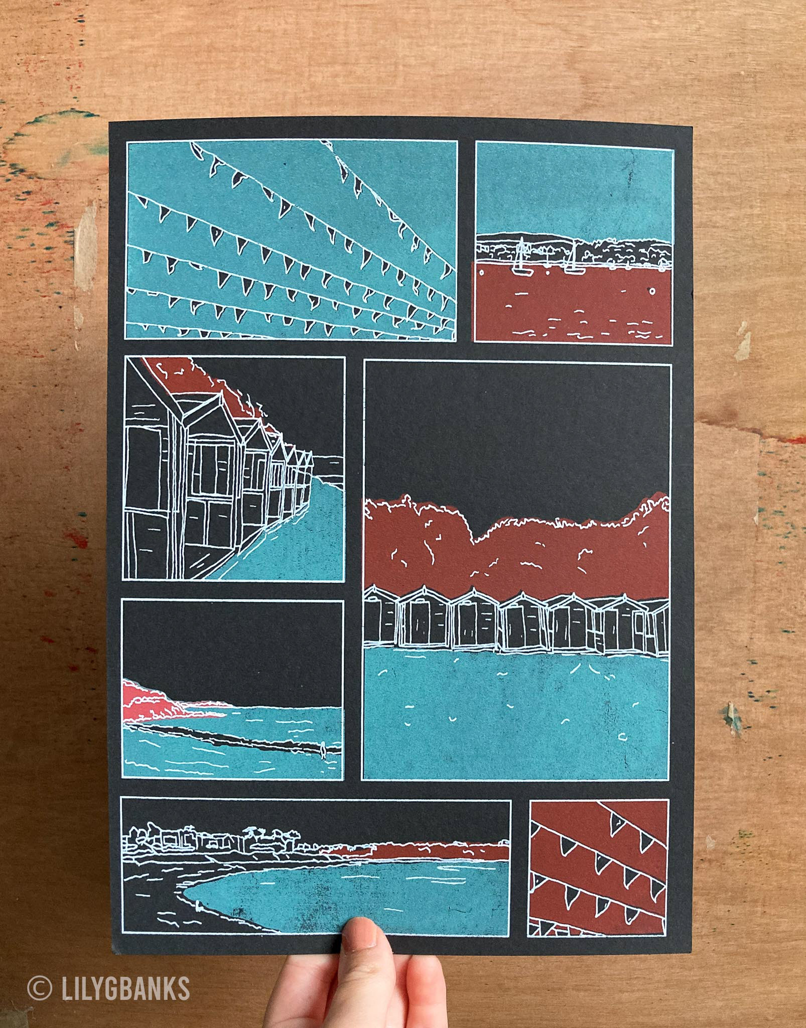 7. white, turquoise & fluorescent pink on black paper.