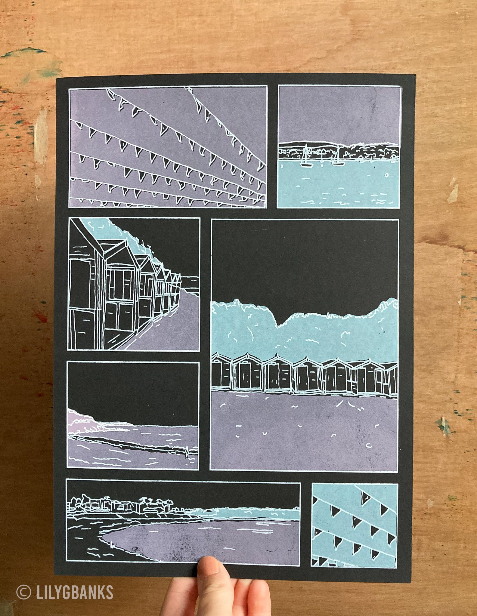 5. white, lilac & turquoise on black paper.