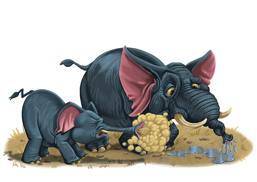 Mother and child elephants