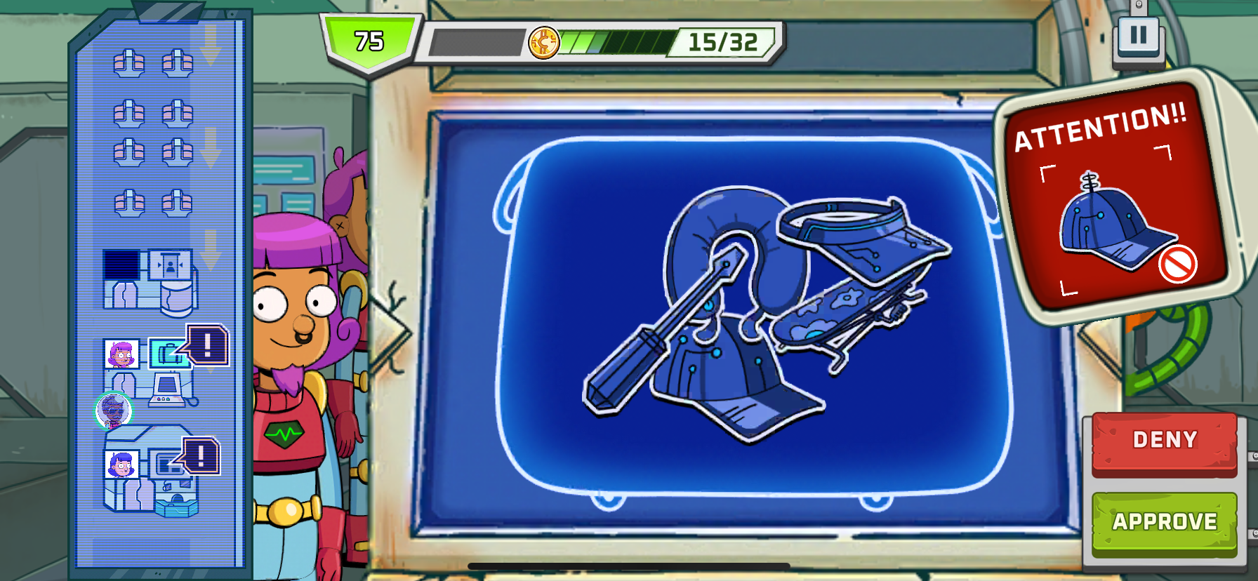 Players have to search the alien bag for the prohibited item.