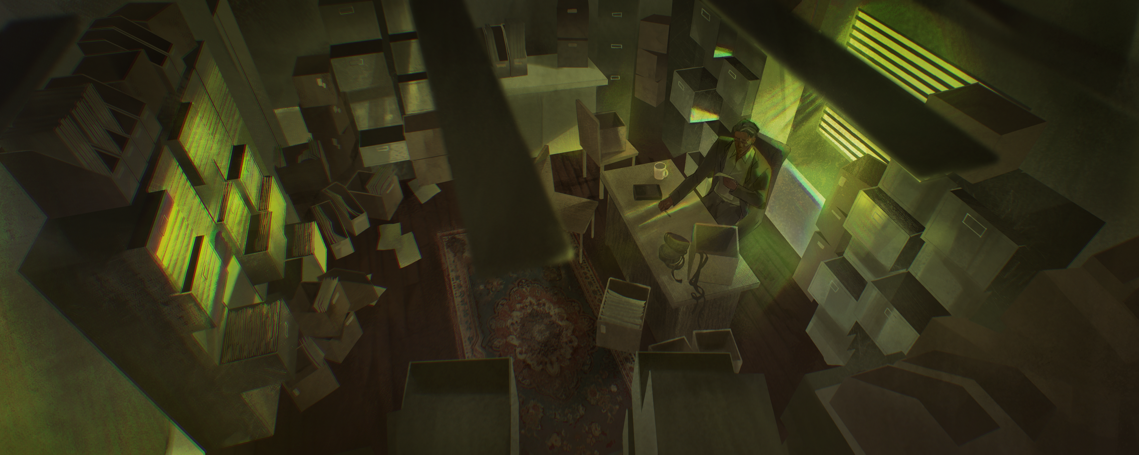 EARLY EXPLORATION OF HIS OFFICE.