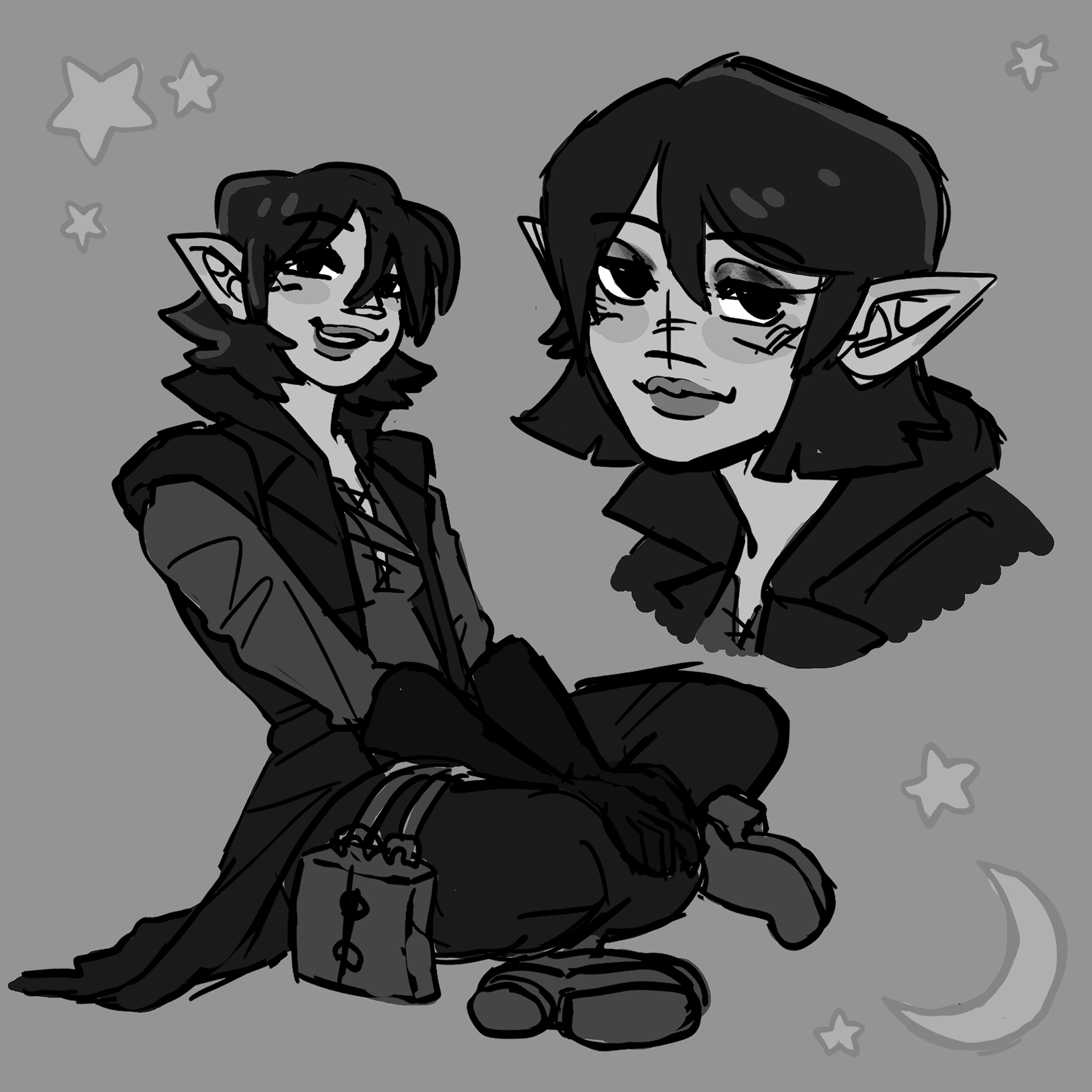 Greyscale sketch to visualize contrast.