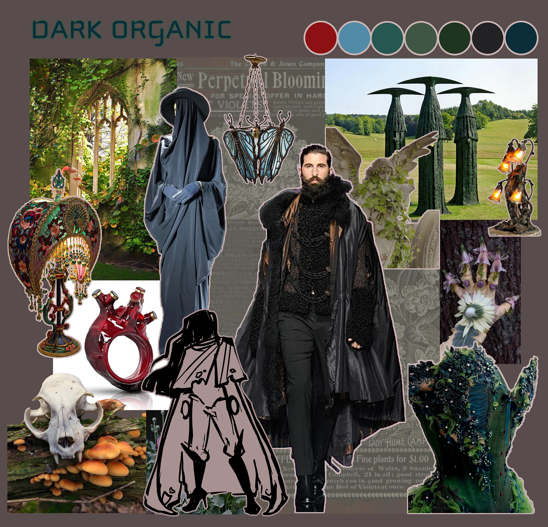 "Dark Organic" was organized with silhouette in mind accompanied by various sculptures, existing fashion items, and sculptures.