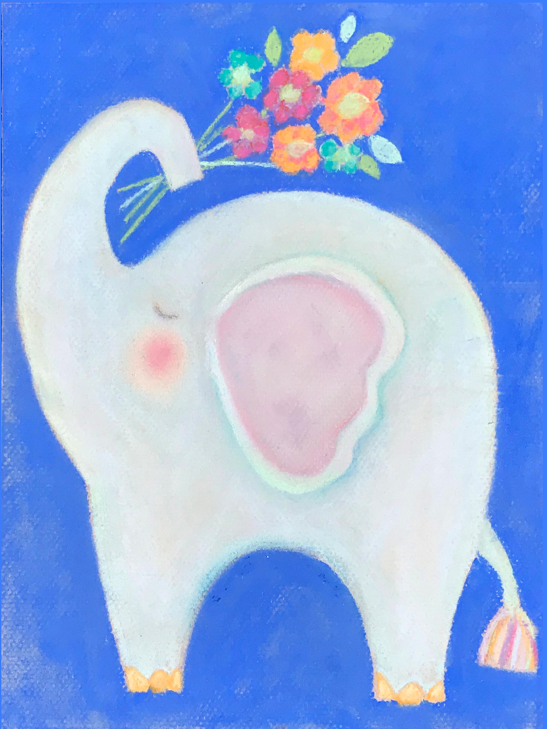 Elephant with flowers - pastel