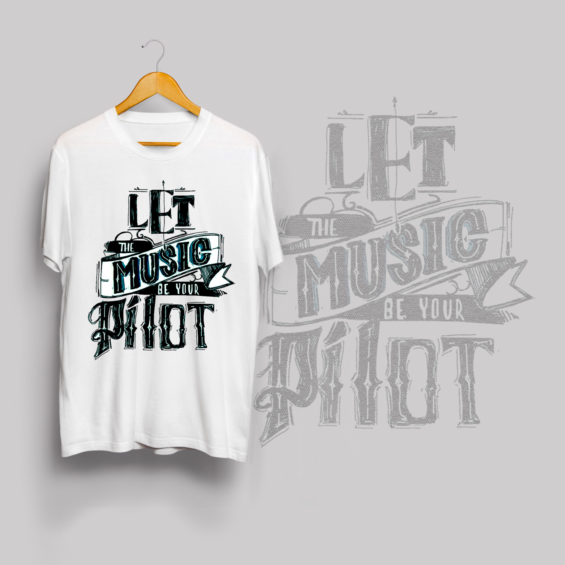 “Let the music be your pilot”. Freehanded in Procreate / Mocked up on Procreate
