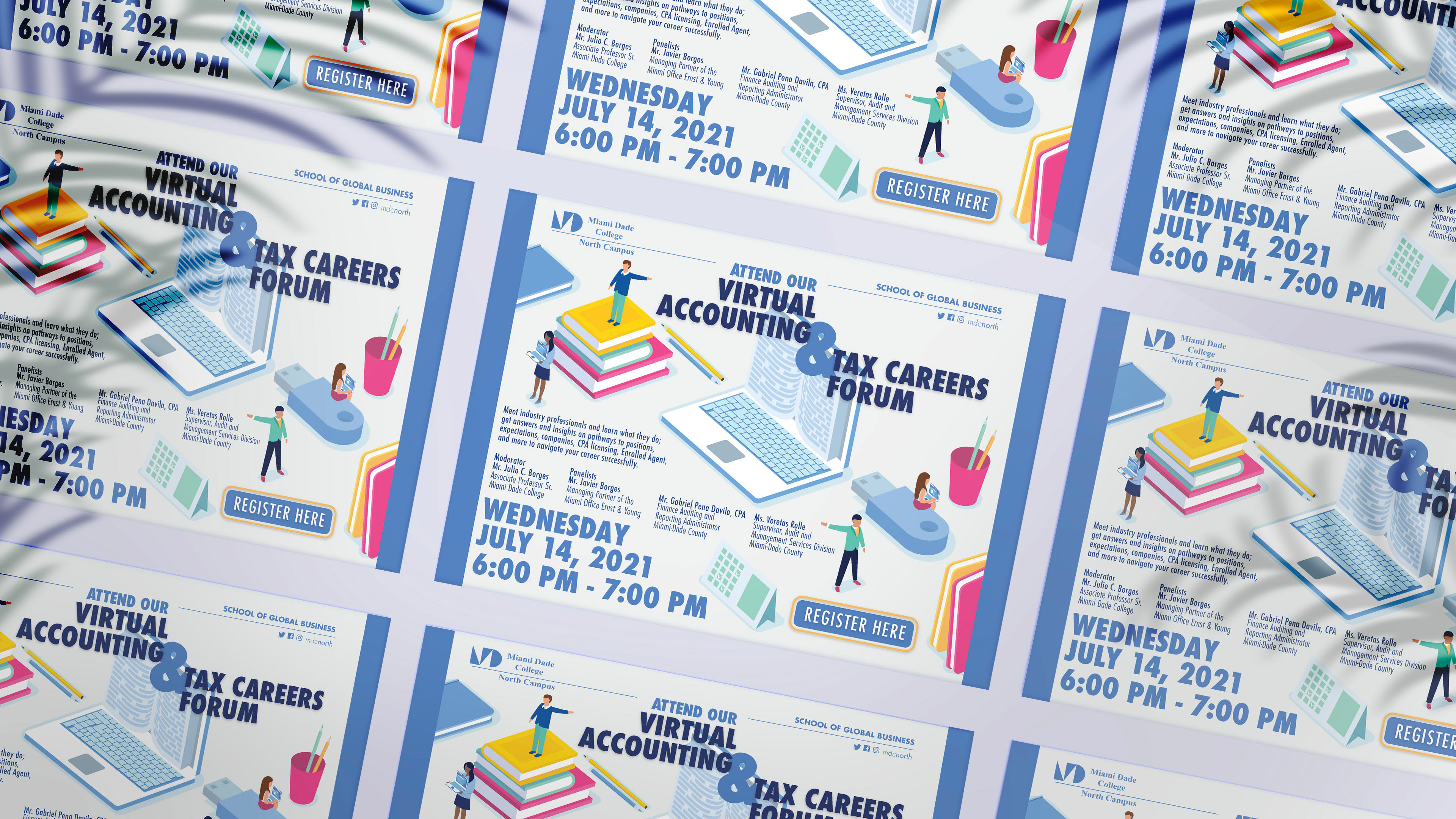 Miami Dade College Event Flyer. Made in Illustrator / mocked up in Photoshop