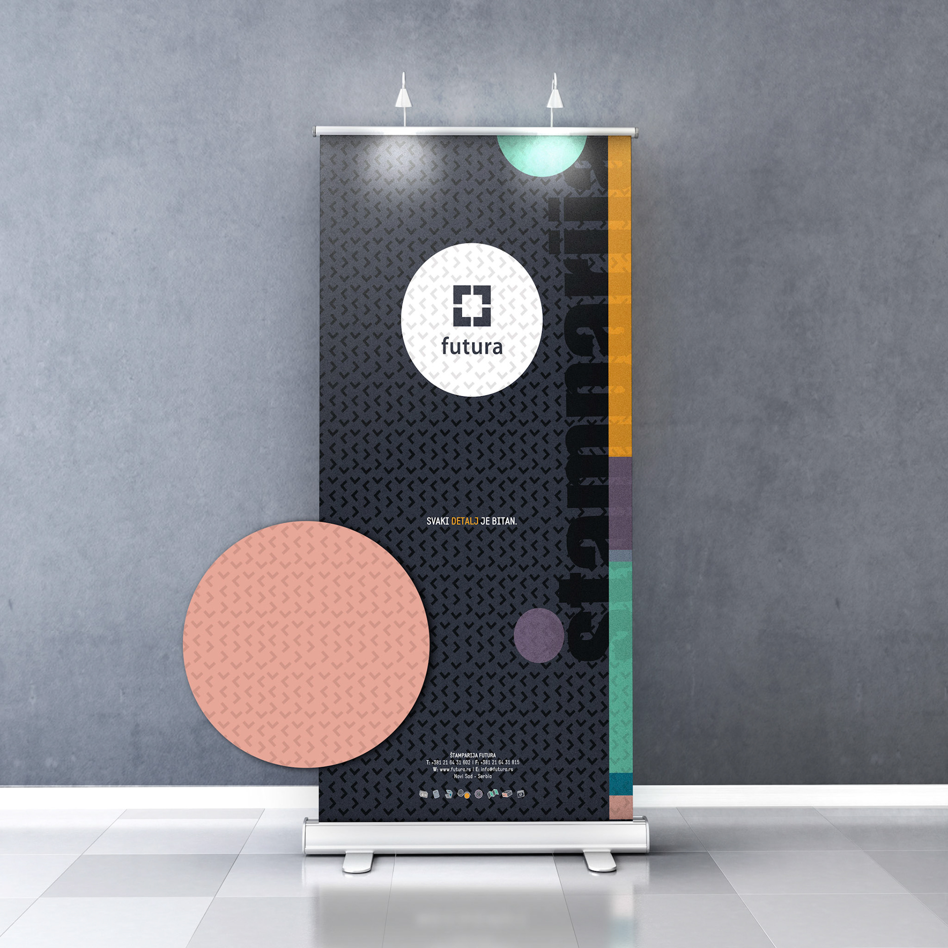 Blank roll up banner display.Template mockup. 3d render