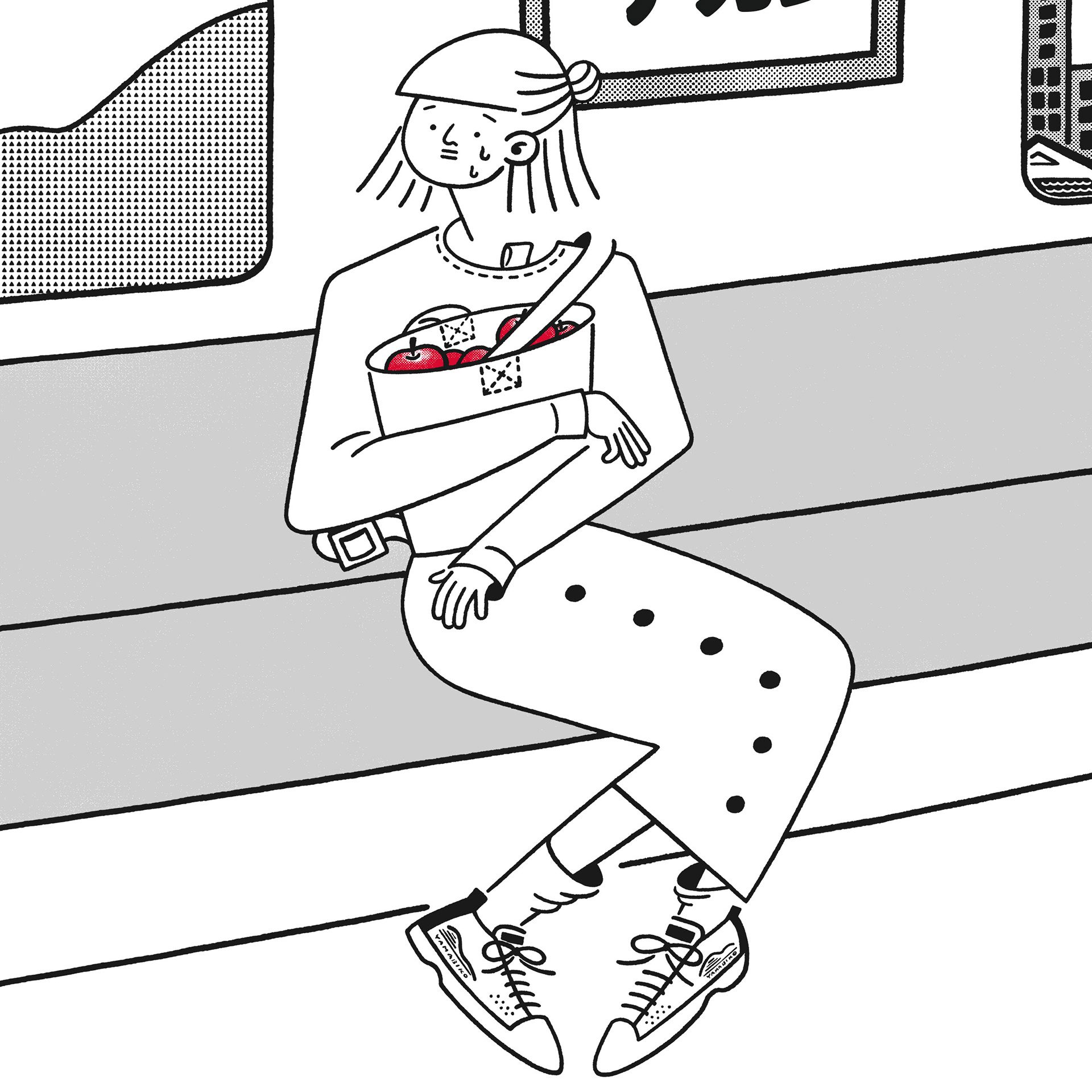 「電車に乗ってからTシャツが前後ろ逆だと気付き、とりあえずカバンで誤魔化そうとするひと」