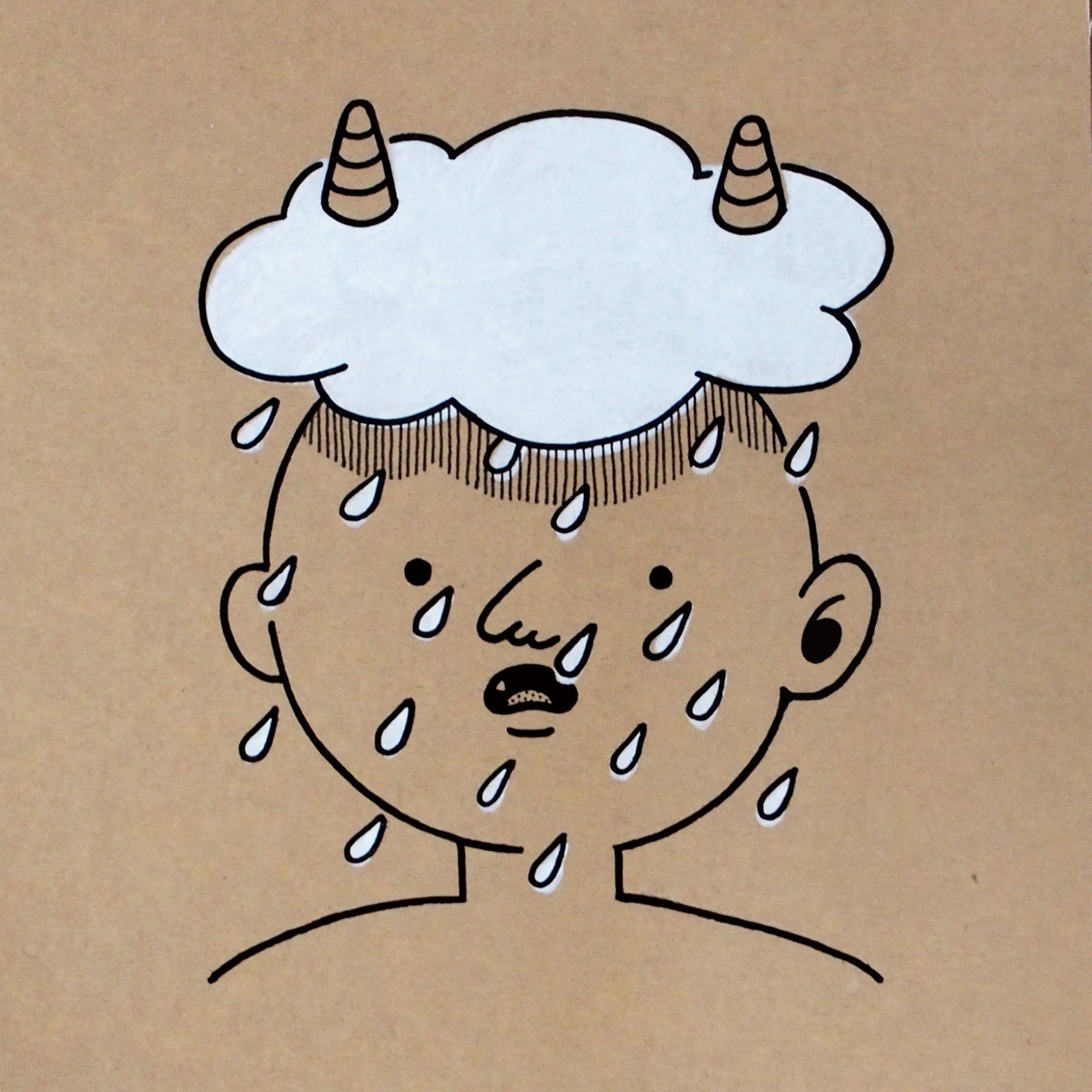 「何でか分らんけどいつも雨」/クラフト紙にポスカ