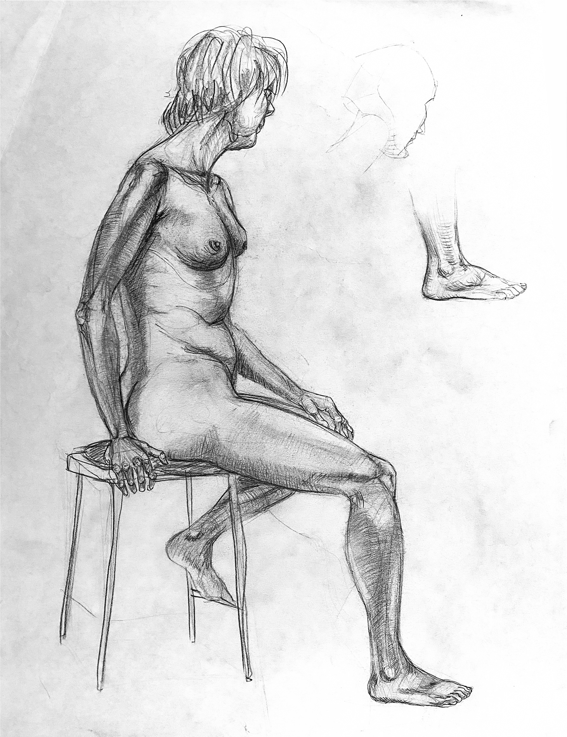 Female sitting on a stool charcoal & graphite 18x24