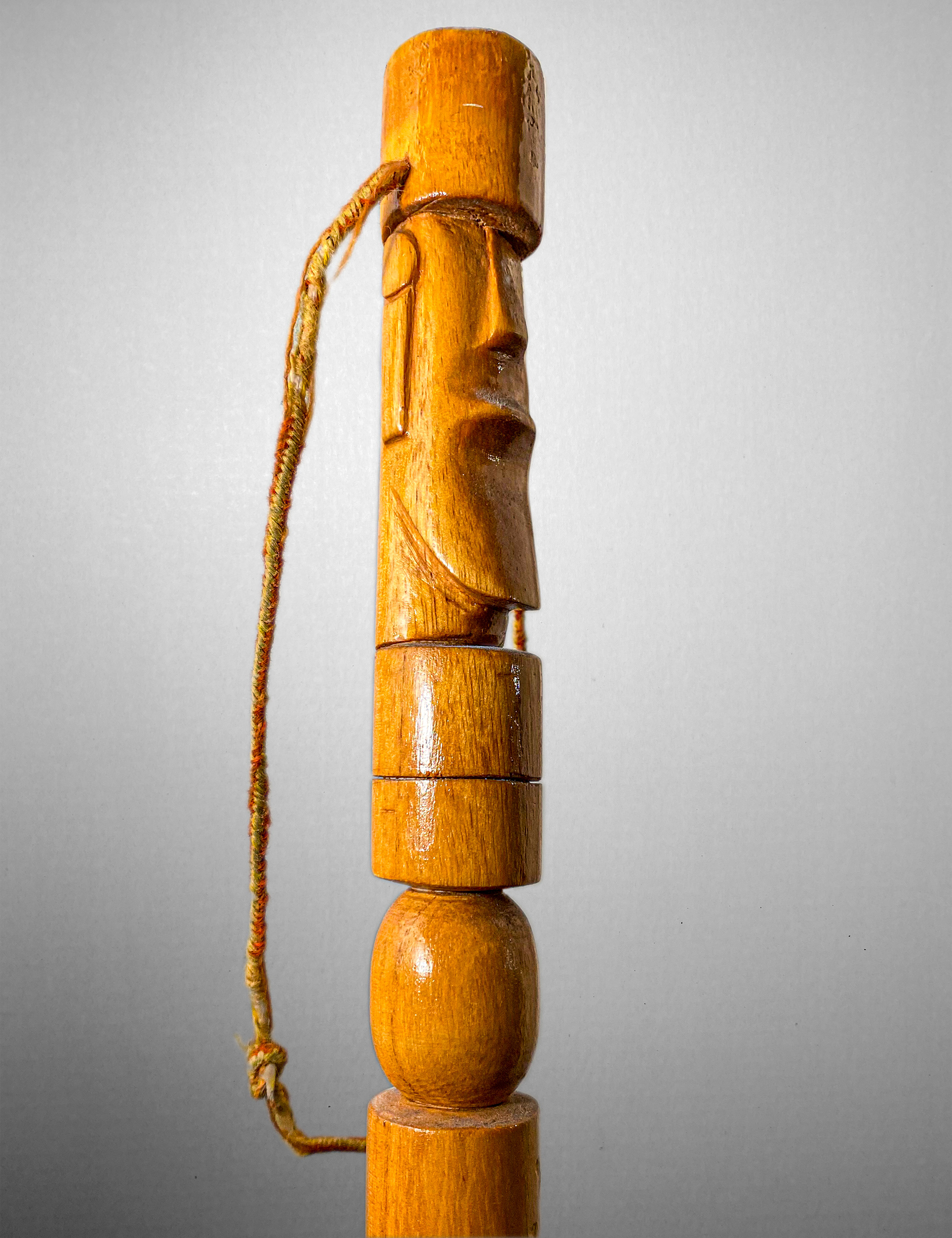 Easter Island inspired wood carving walking stick 43" H