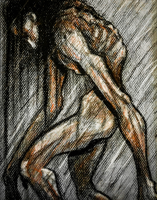 Charcoal pencil, white & brown Conté on Canson paper 9x12