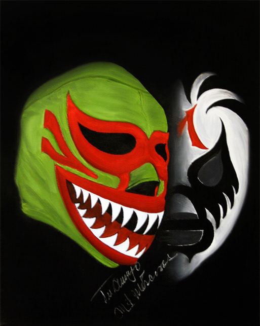 Mil Mascaras oil on canvas 16x20