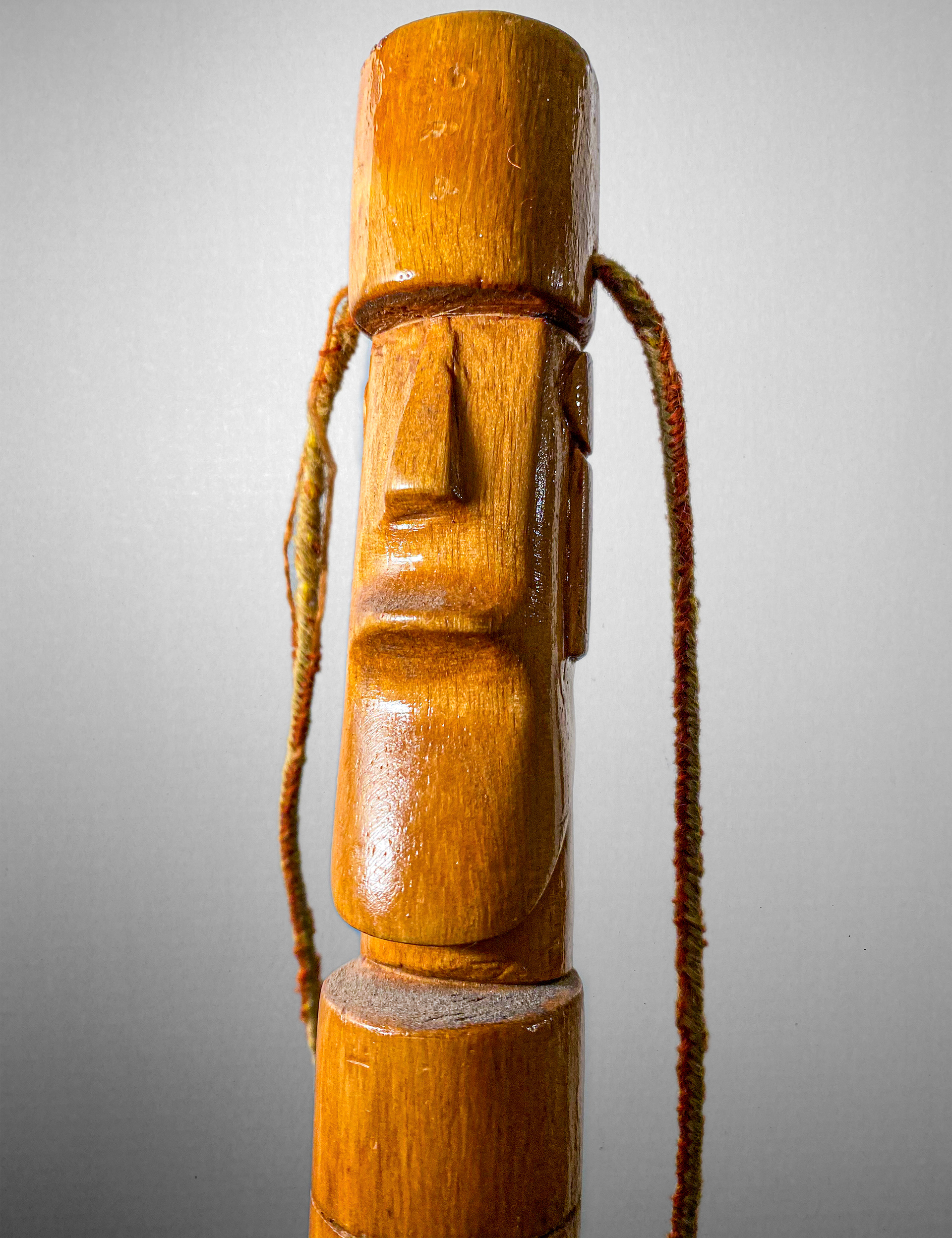 Easter Island inspired wood carving walking stick 43" H