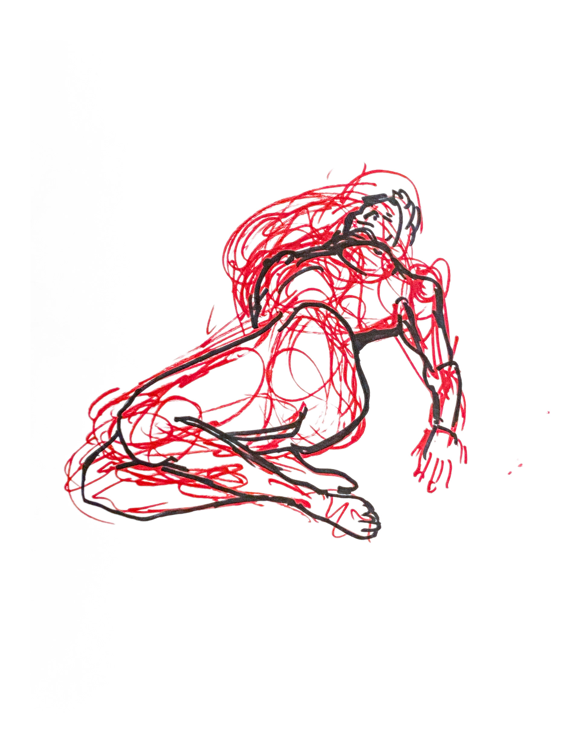 Foreshortening & perspective red and black marker pen 12x16