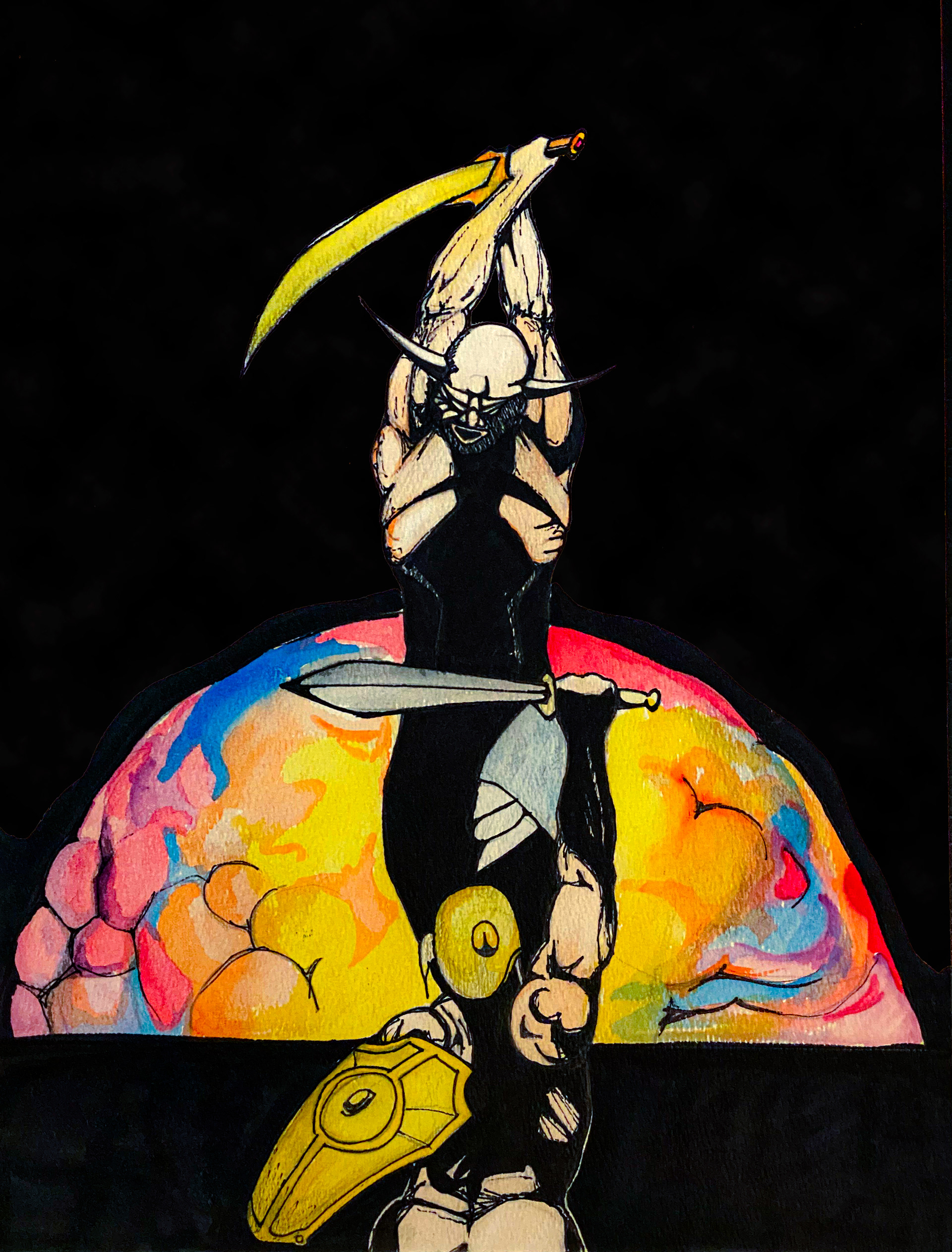 Watercolor paint on watercolor paper 11x15 Frank Frazetta "The Brain"