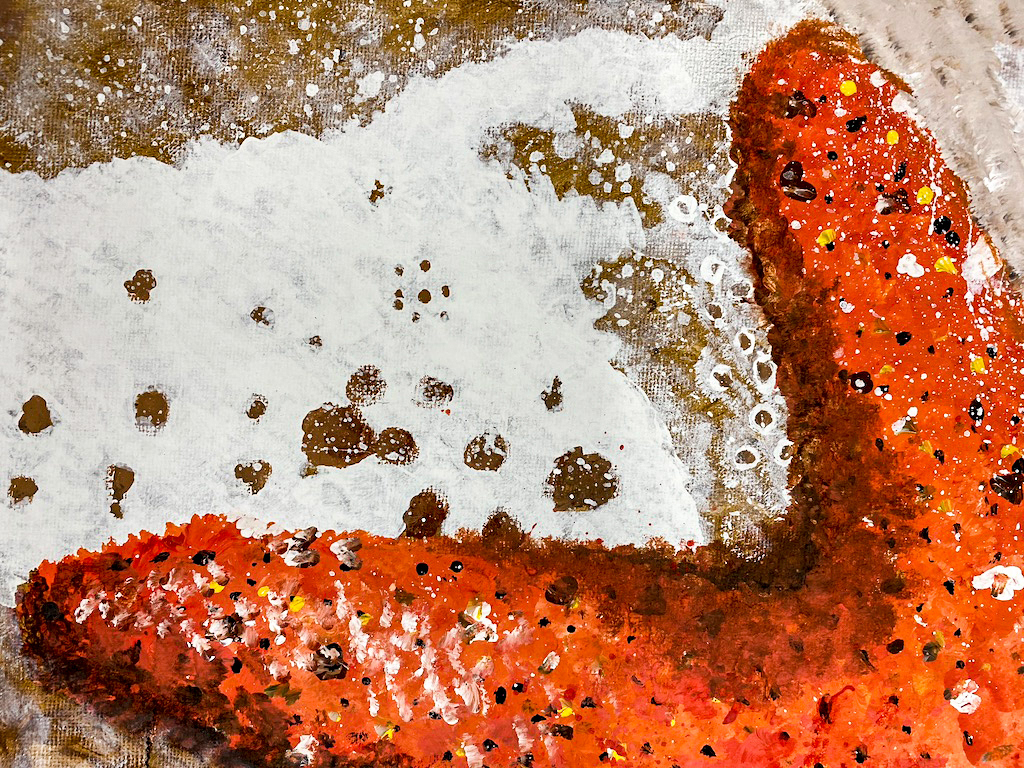 Acrylic on canvas 16x20, starfish texture & foamy sea water swash