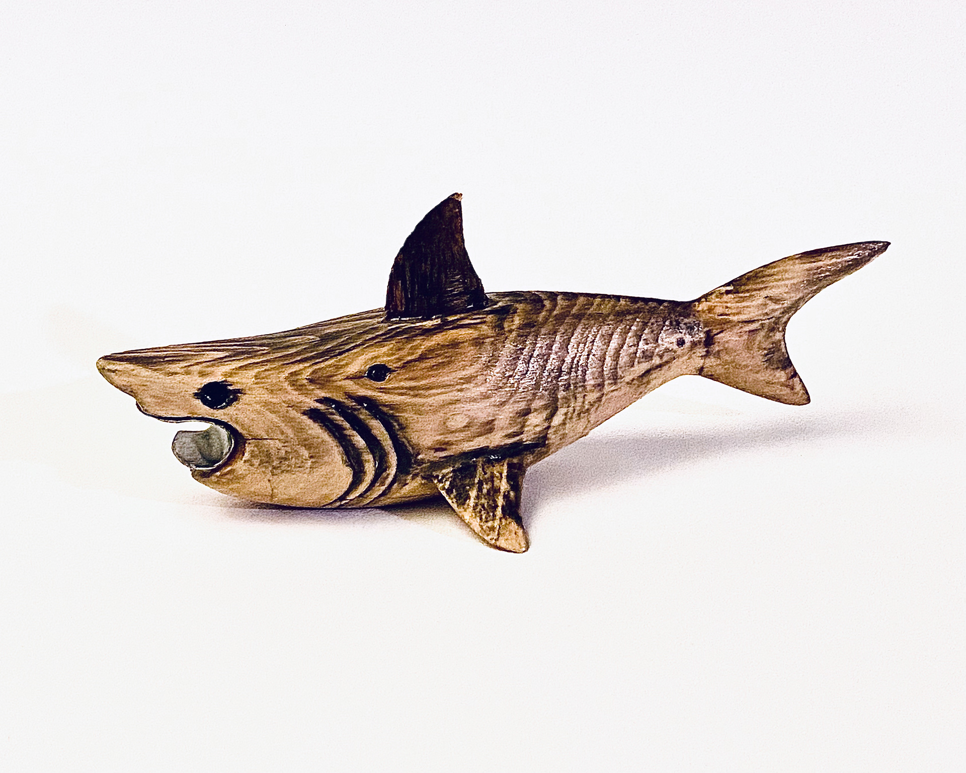 Great white shark wood carving bottle opener