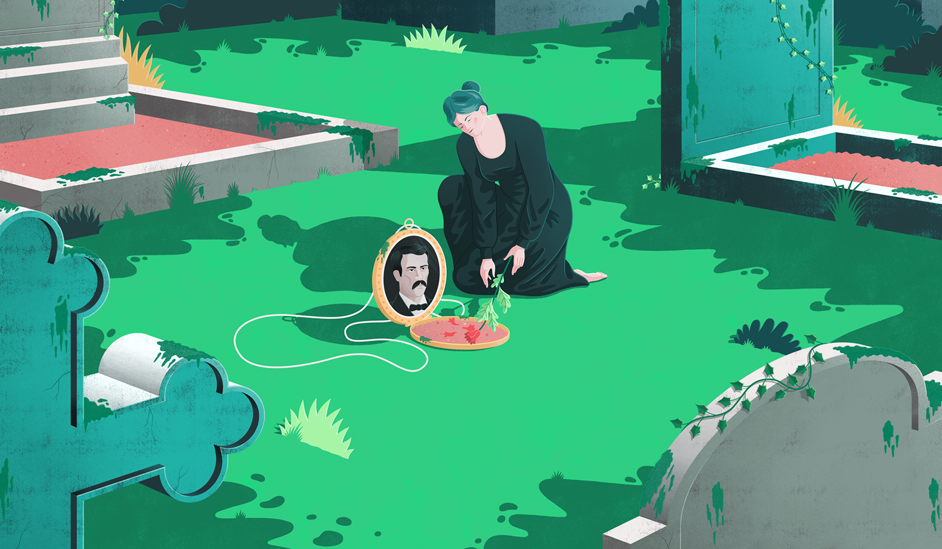 Jacob Stead illustration drawing art editorial magazine Bristol Longreads graves graveyard jewellery pendant