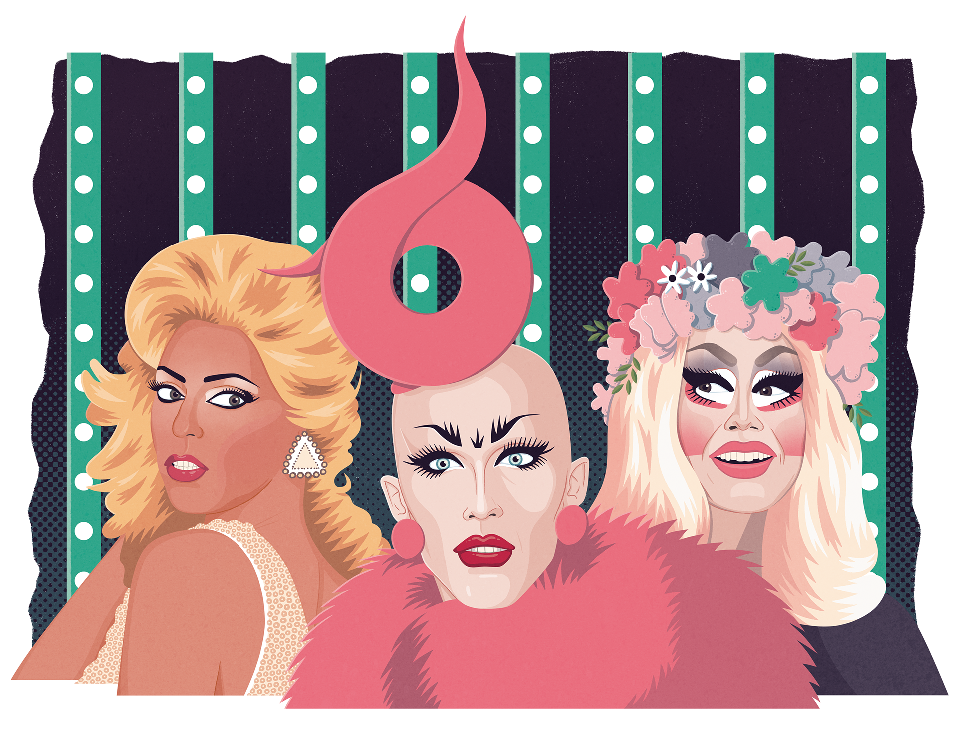 Jacob Stead illustration drawing art editorial magazine Bristol Out Magazine LGBT LGBTQ Rupaul drag race AIDS planets solar system 