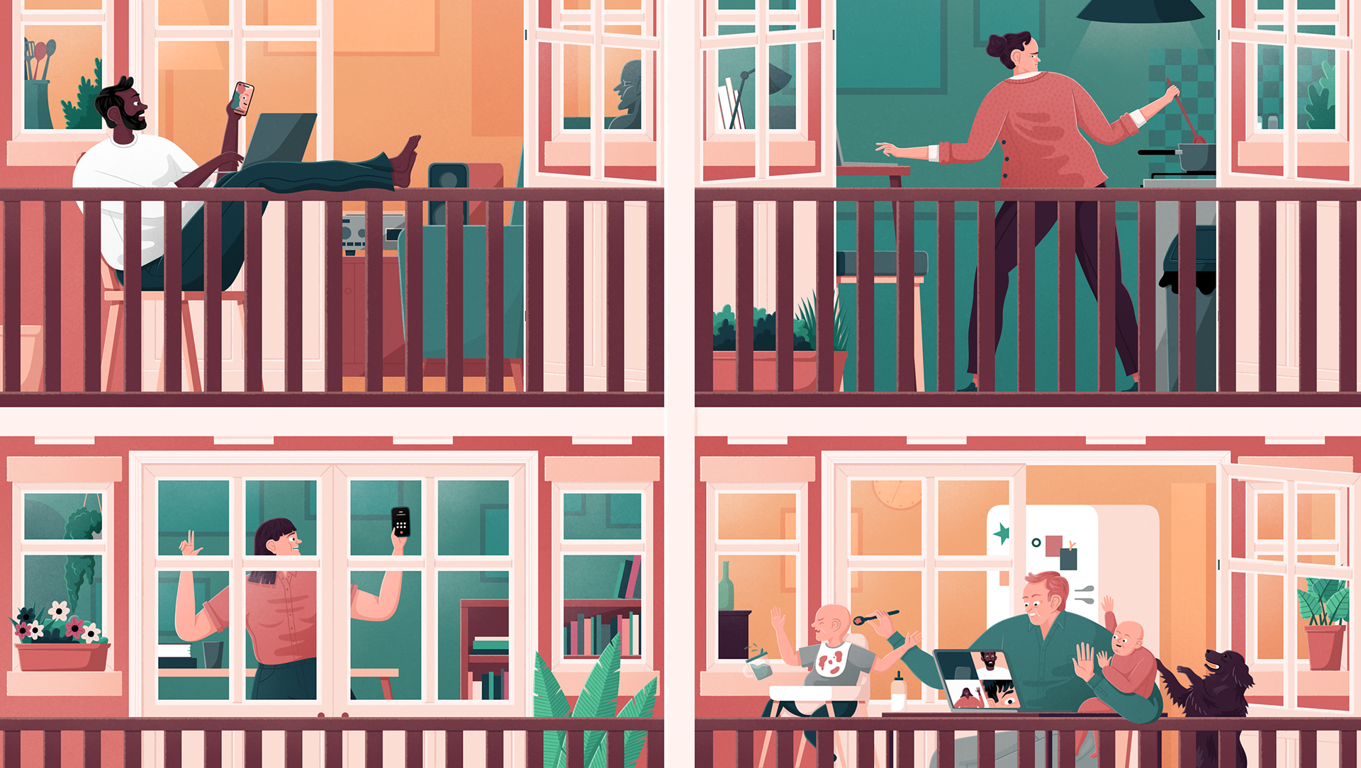 Jacob Stead illustration drawing art editorial magazine Bristol bilderberg apartments work from home work life zoom family