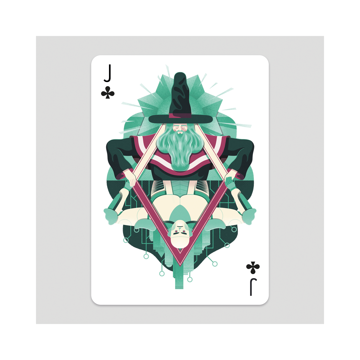 Jacob Stead illustration drawing art editorial magazine Bristol  playingarts playing cards jack of clubs wizard as above so below robot ai creativity spirituality