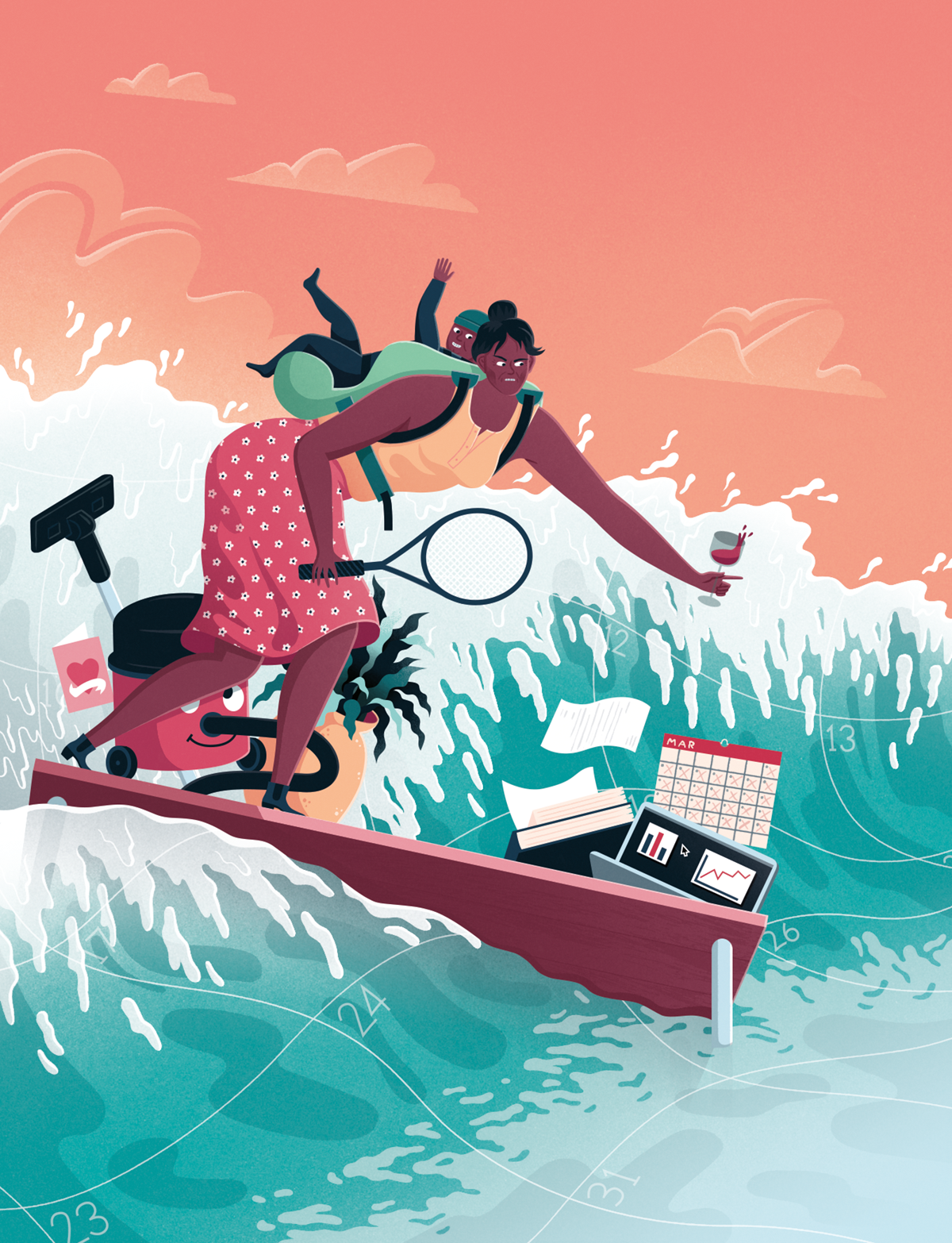 Jacob Stead illustration drawing art editorial magazine Bristol surfing surf work life balance sea