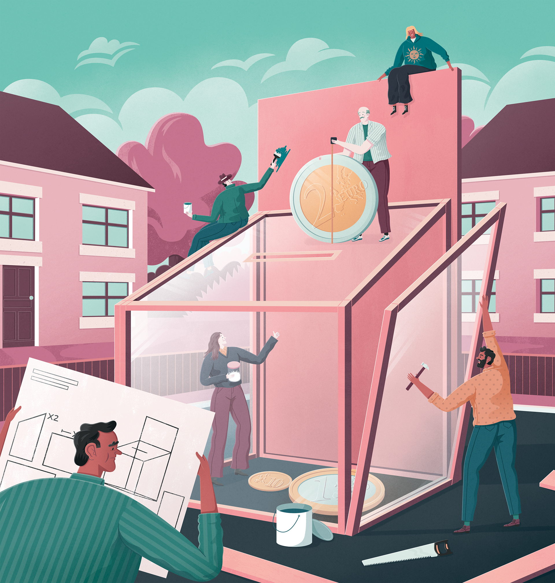 Jacob Stead illustration drawing art editorial magazine Bristol FD Persoonlijk Het Financieele Dagblad charity philanthropy money instagram fundraiser app 