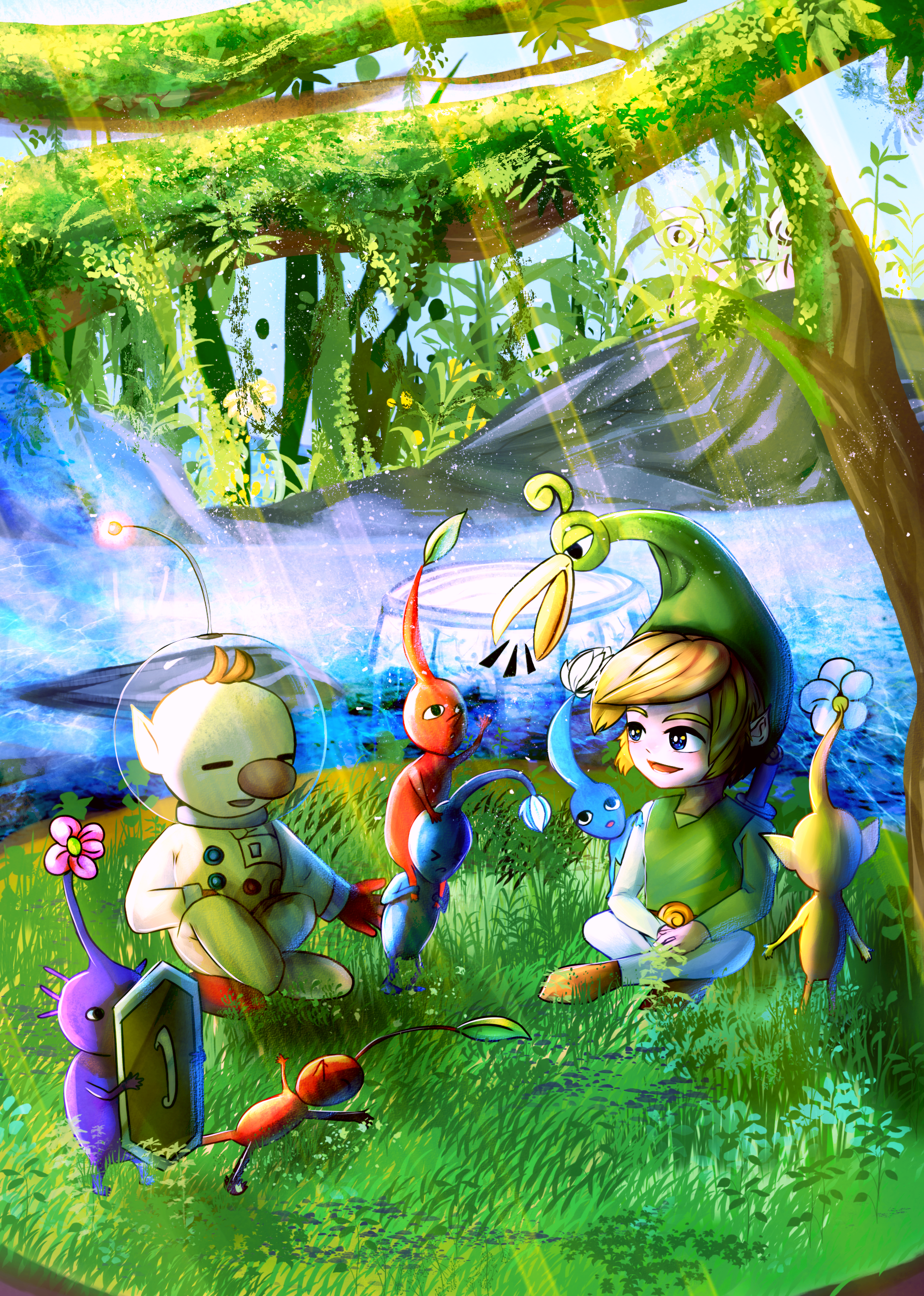Minish Cap Link and Olimar (Pikmin) crossover