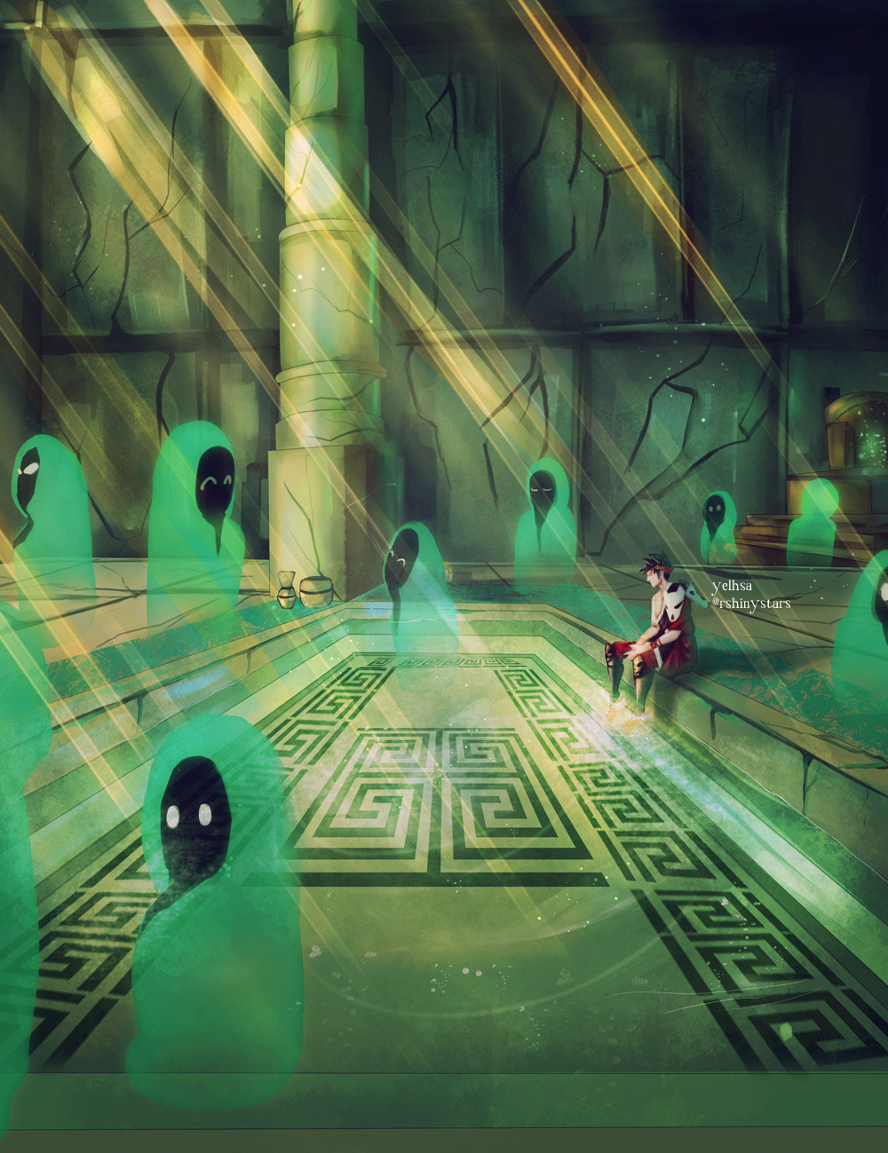A Brief Respite. Zagreus sitting by the pool in Tartarus (Hades Supergiant)