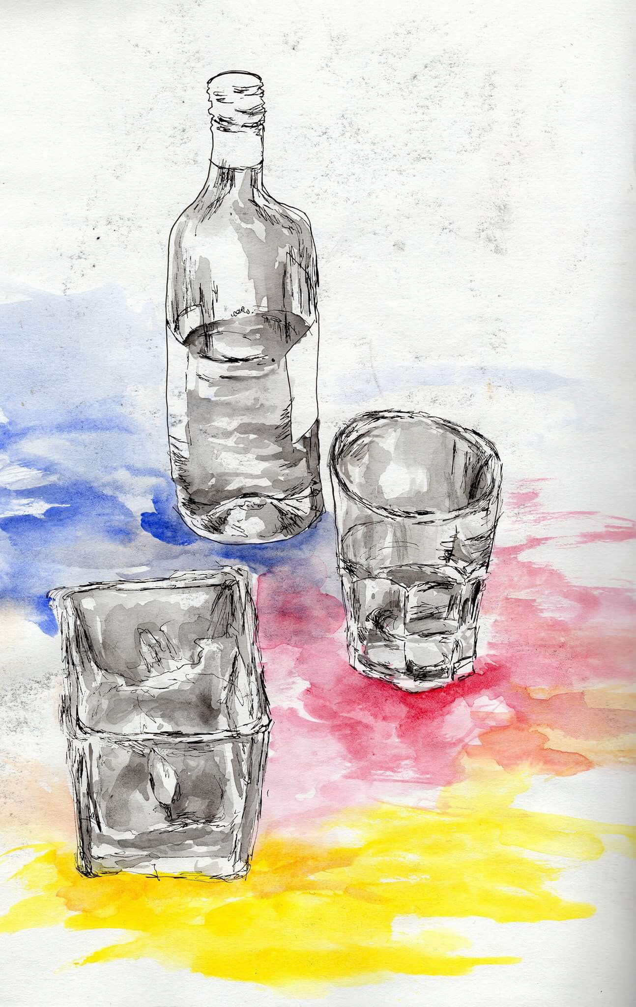 Still Life (2015), Pen and watercolour on paper, 8 x 10"